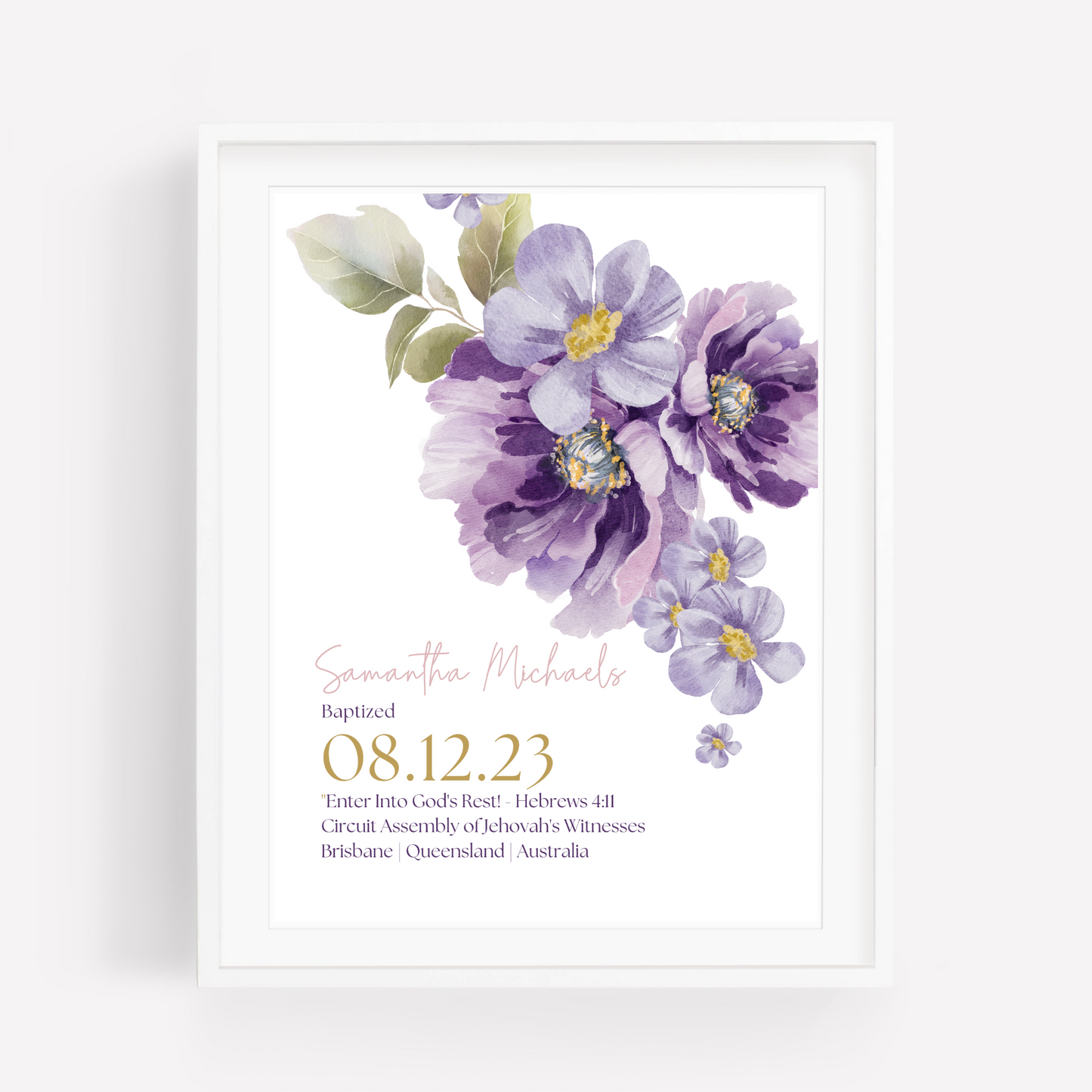 JW Baptism Gift | Baptism Keepsake | Lilac Blooms | Customizable Print