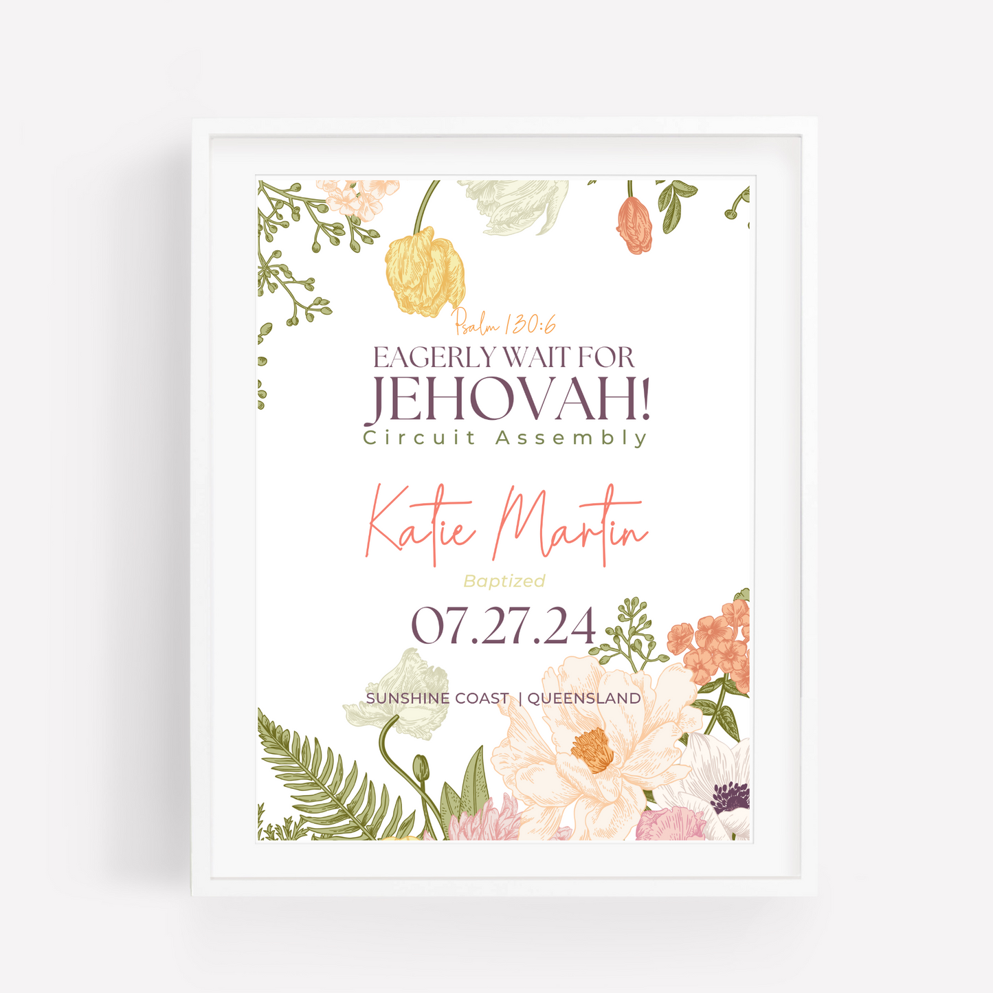 JW Baptism Gift | Baptism Keepsake | Spring Flowers | Personalised Print