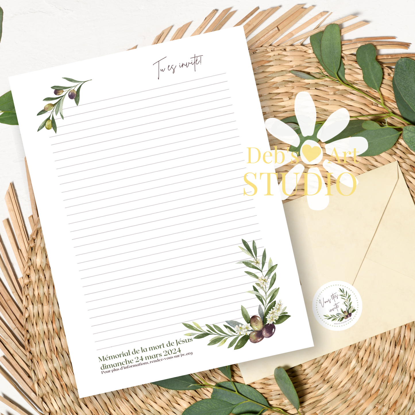 You're Invited | Envelope Stickers | French | Olive Branch