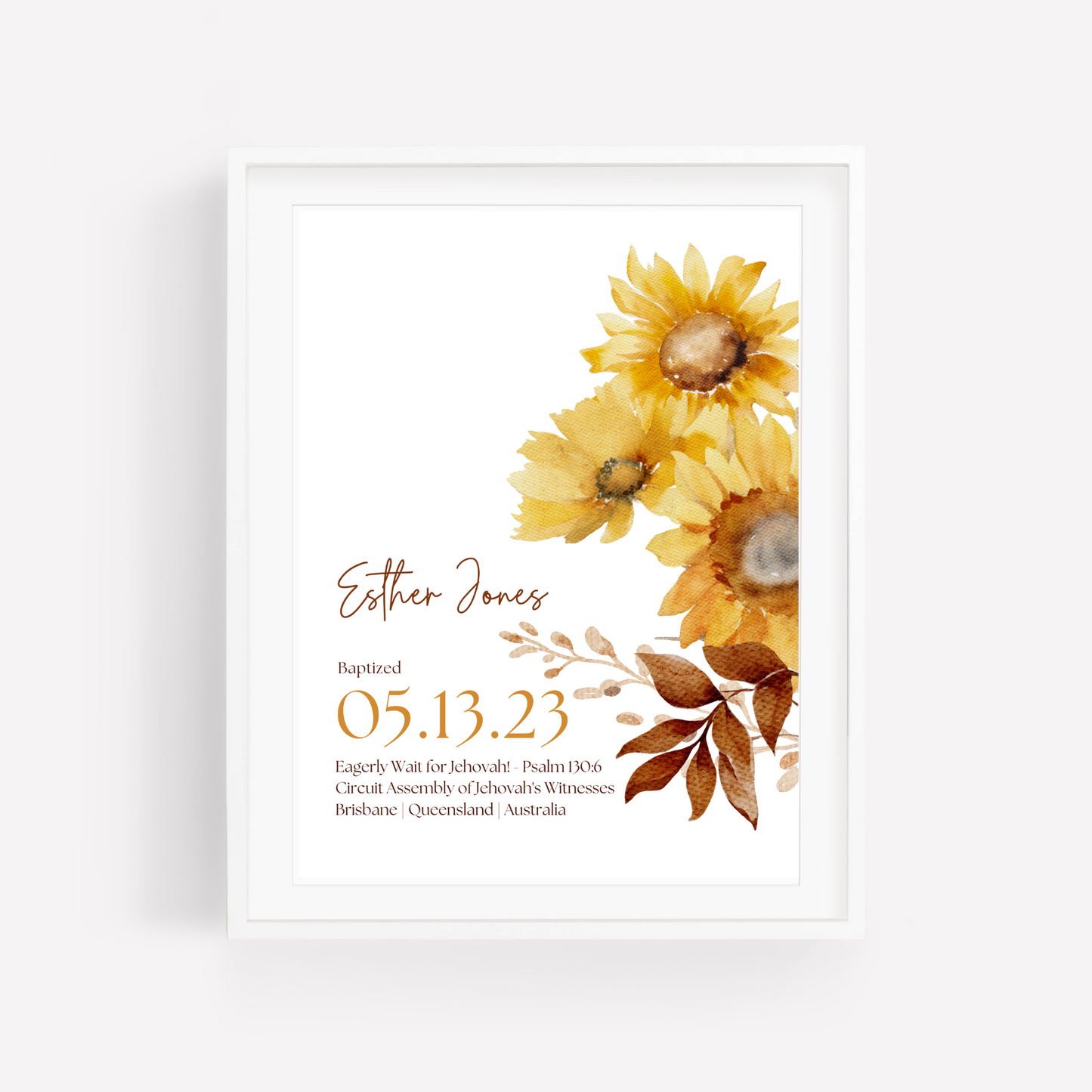 JW Baptism Gift | Baptism Keepsake | Sunflower Print | Customizable