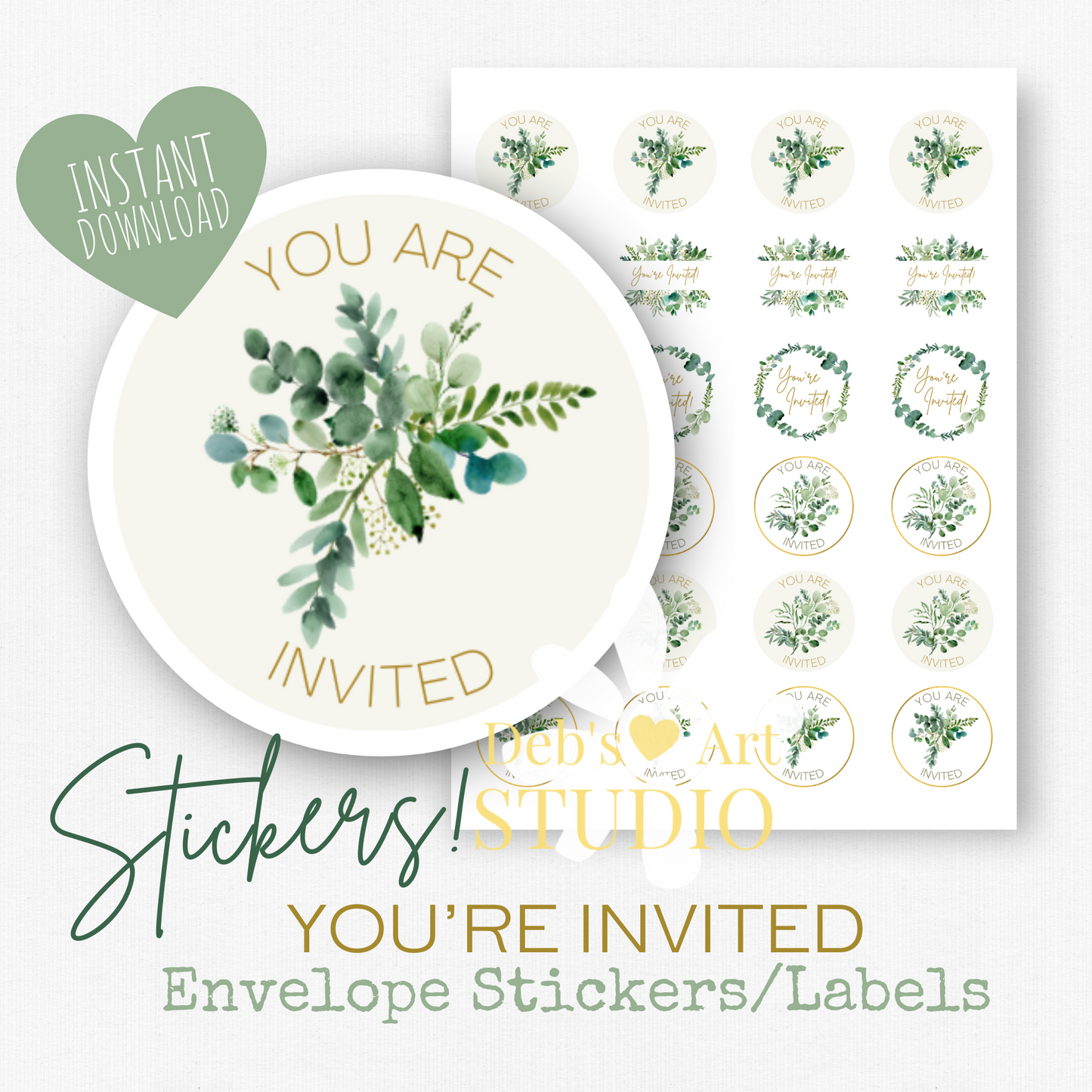 You're Invited | Envelope Stickers | Green Leaves | JW Letter Writing