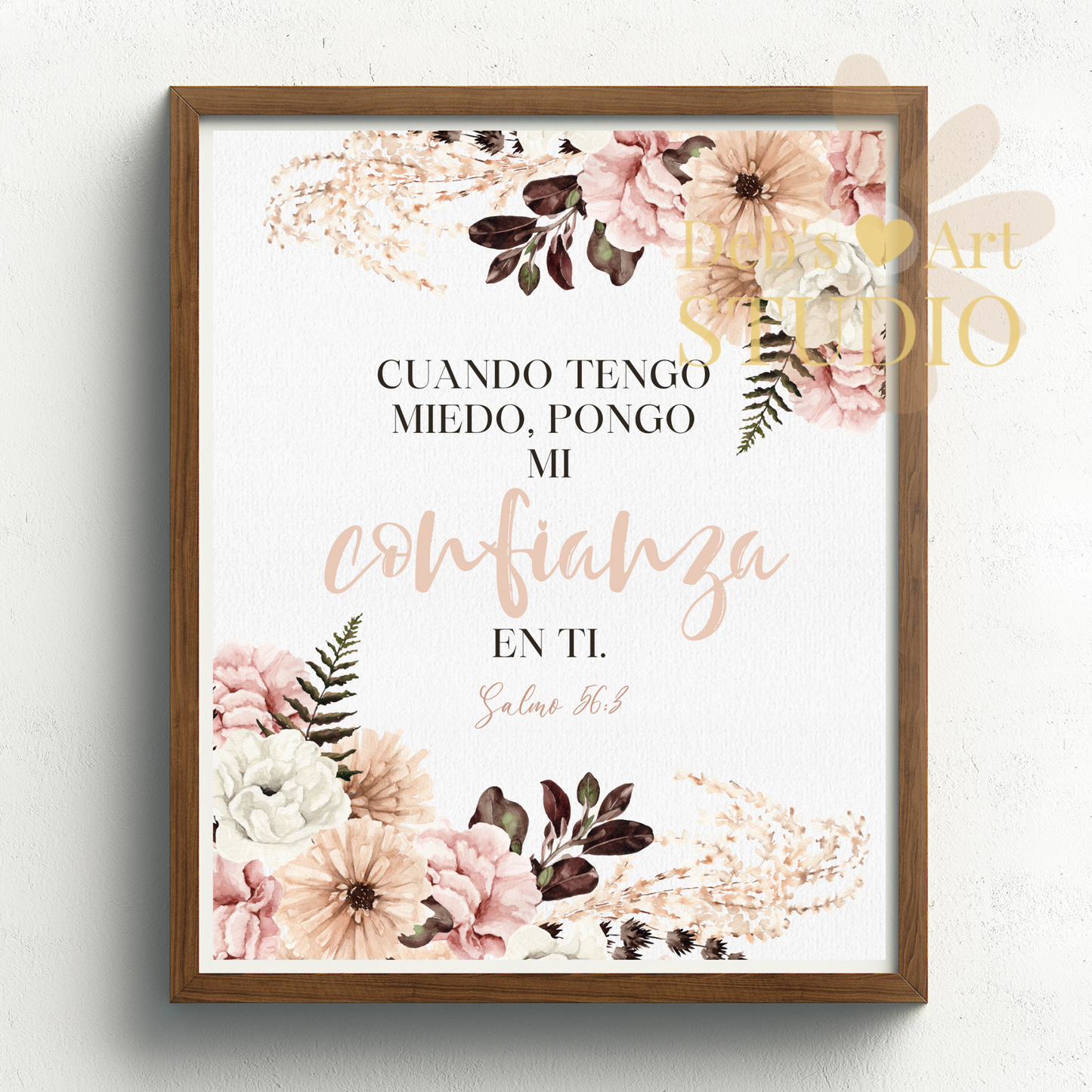 2024 JW Year Text - Spanish Bible Verse Wall Art | Salmo 56:3 | Pink Boho Flowers