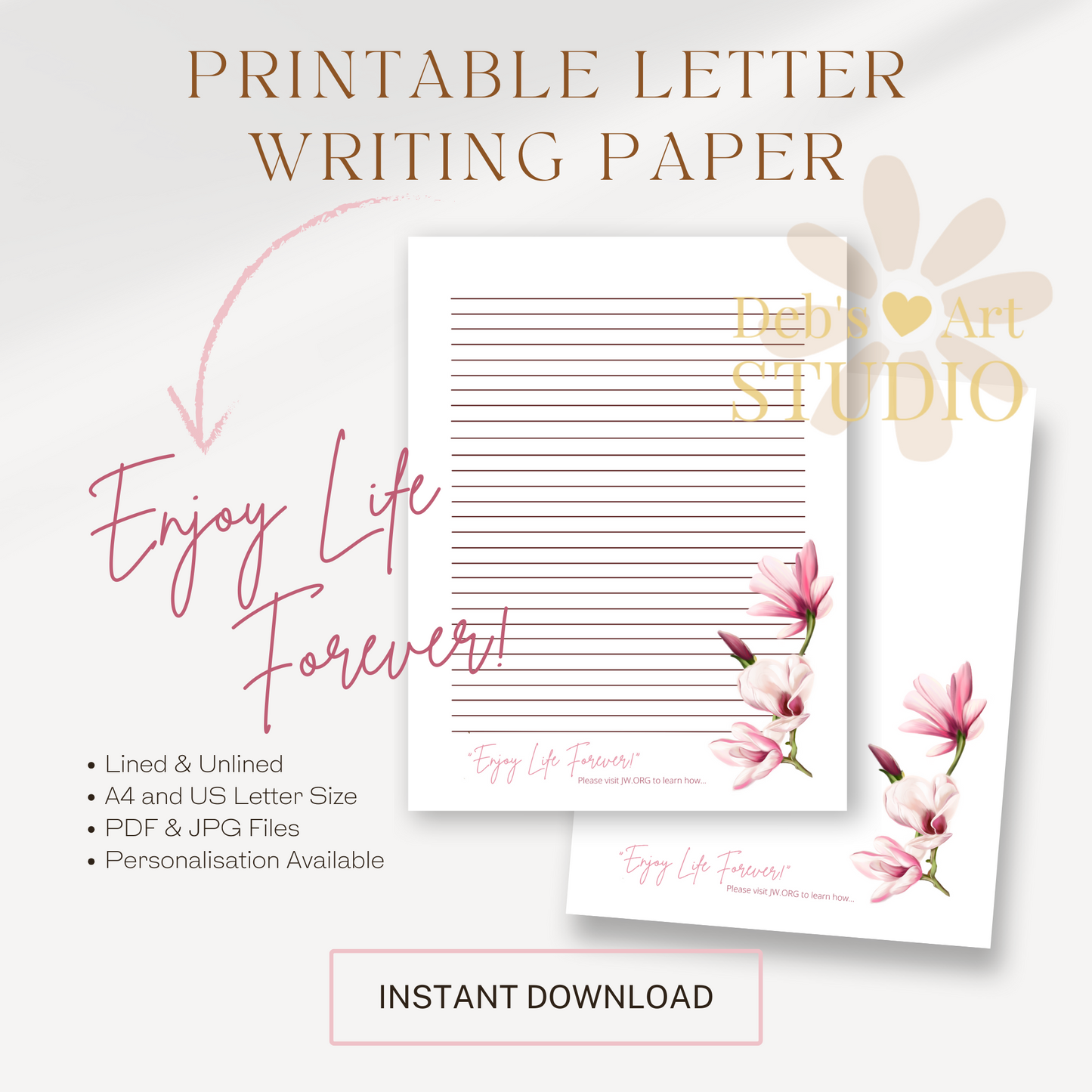 Enjoy Life Forever, JW Letter Writing Paper | Pink Magnolias