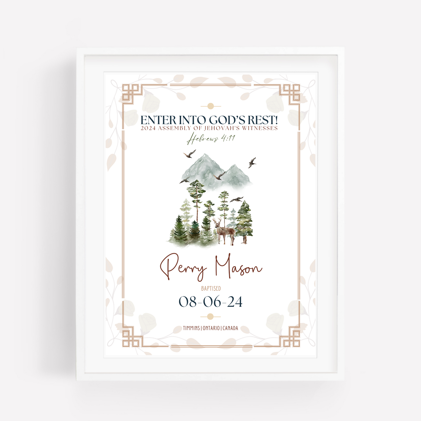 JW Baptism Gift | Baptism Keepsake | Mountain Stag & Birds | Custom