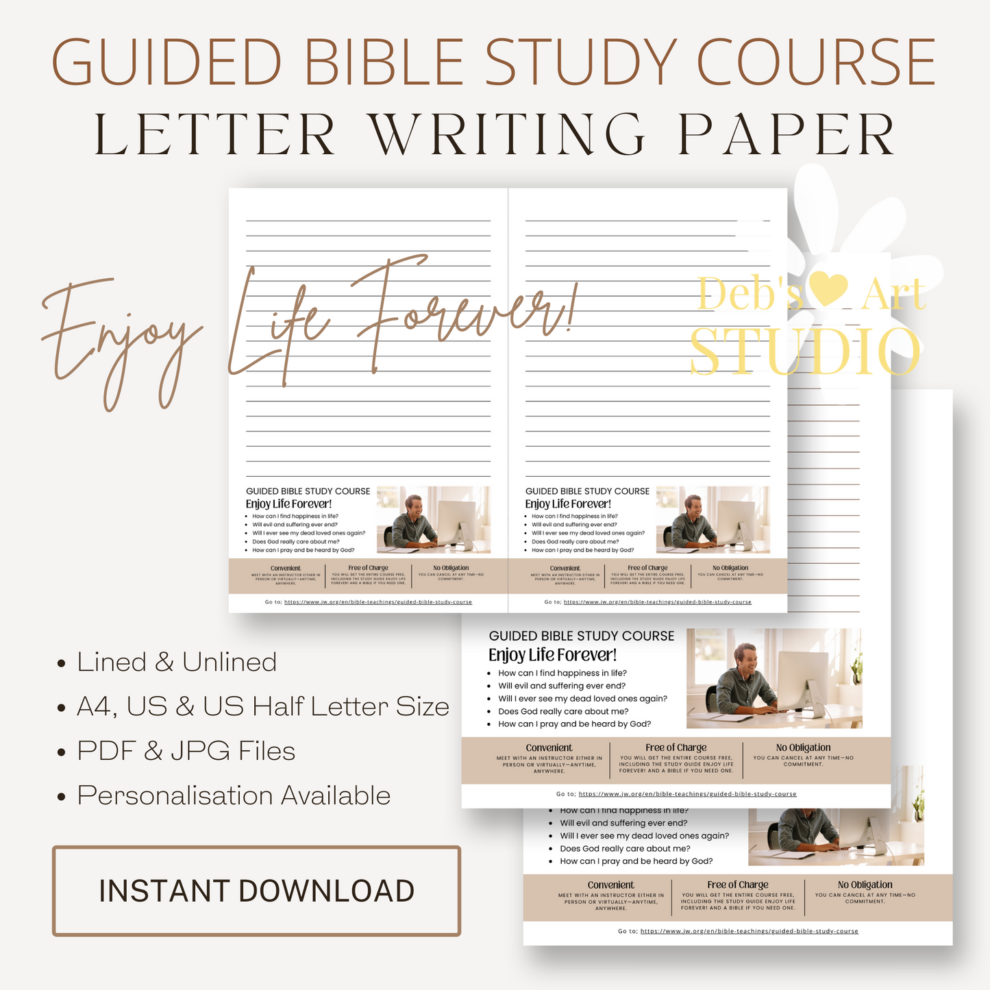 Guided Bible Study Offer, Enjoy Life Forever! JW Letter Writing Paper | Printable Letterhead