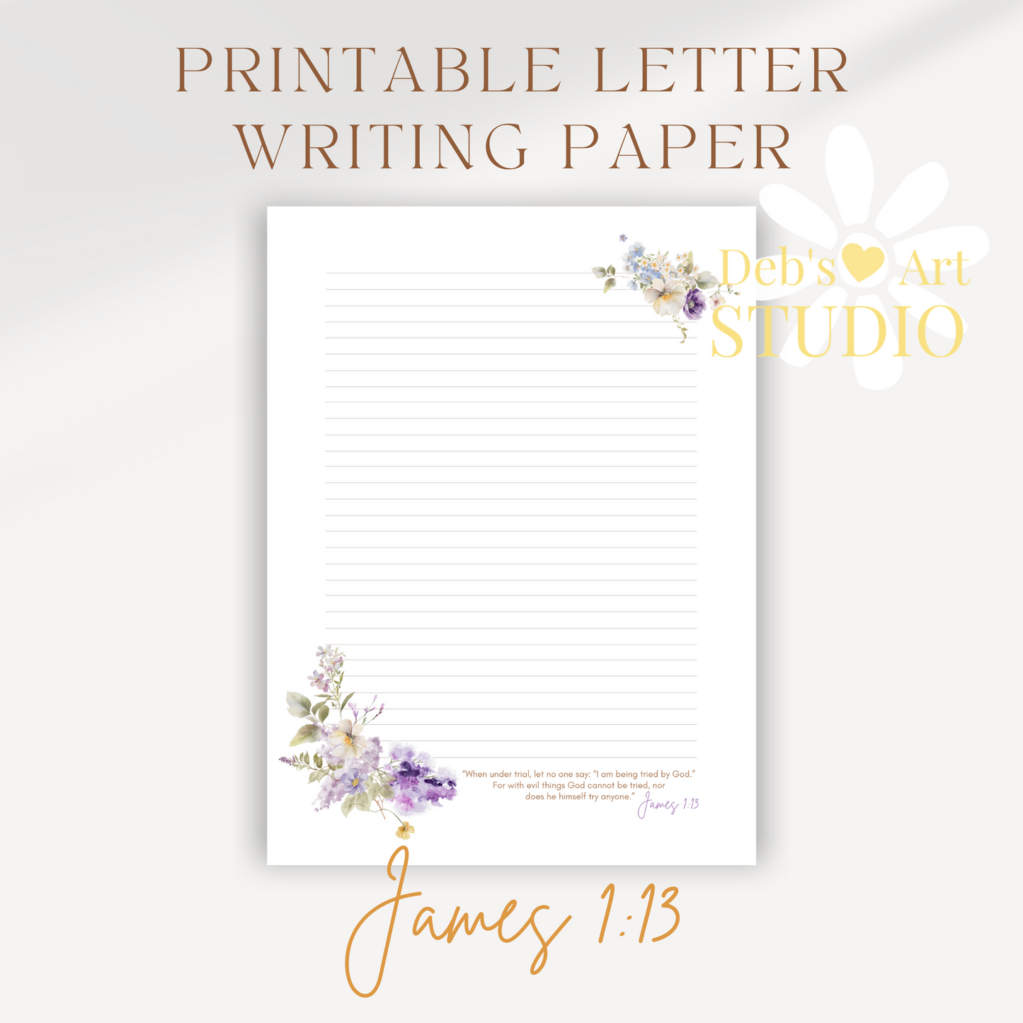 James 1:13, JW Letter Writing Paper | Lilac Blooms & Furry Friends