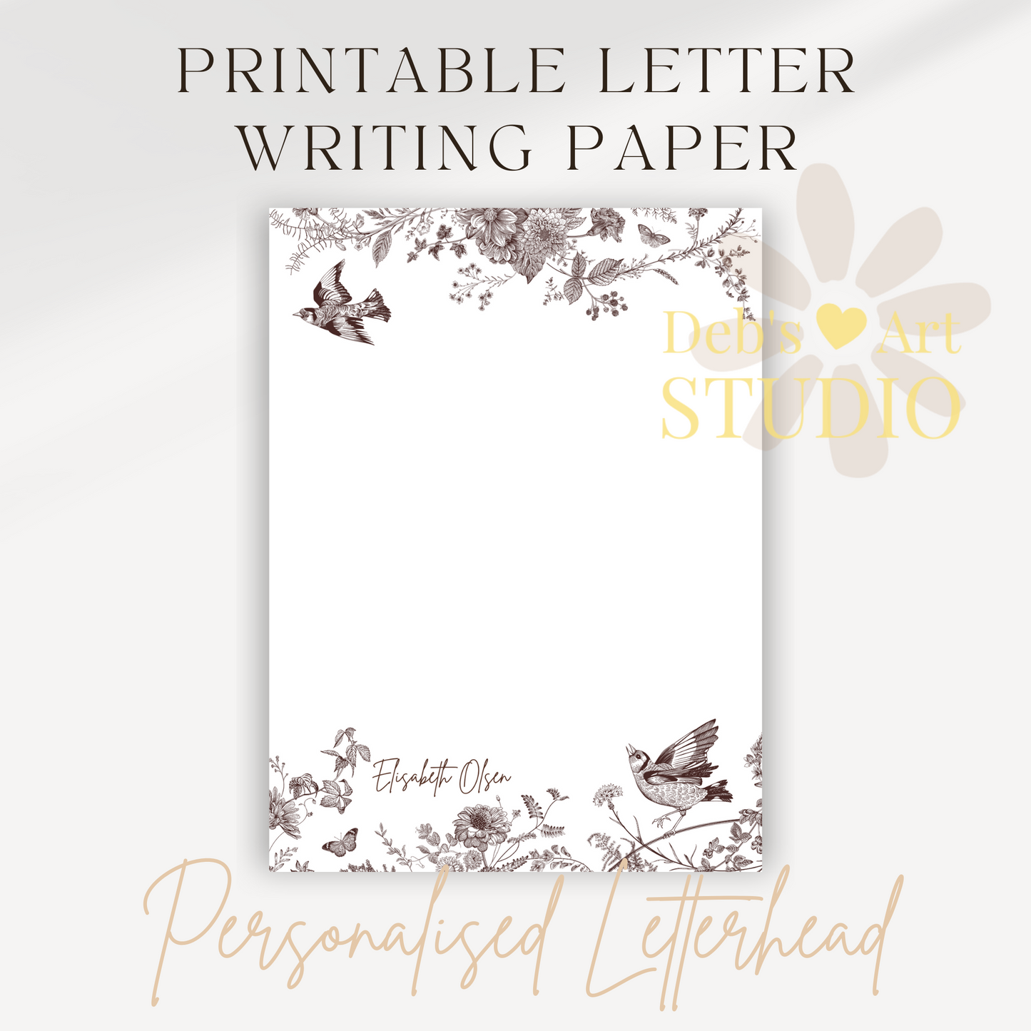 Personalised Stationery Editable Template | Vintage Bird Writing Paper