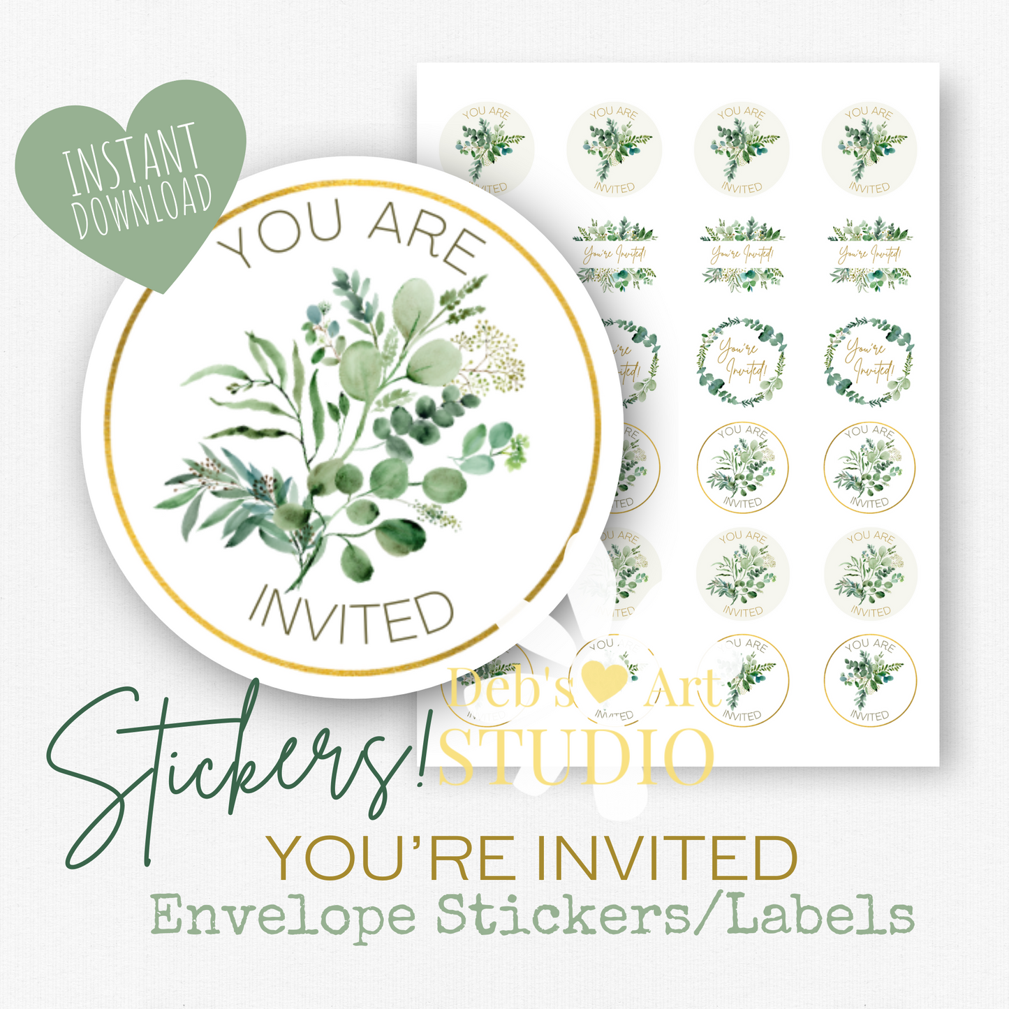 You're Invited | Envelope Stickers | Green Leaves | JW Letter Writing