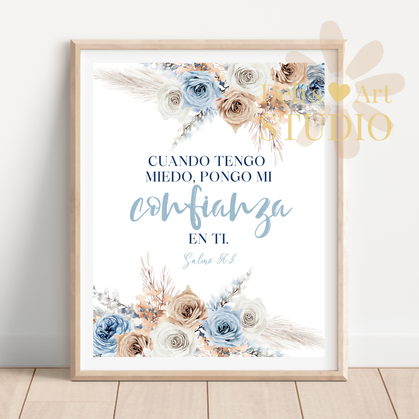 2024 JW Year Text - Spanish Bible Wall Art | Salmo 56:3 | Blue Flowers