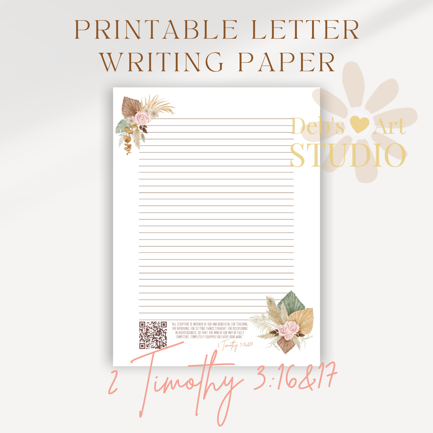 2 Timothy 3:16,17, JW Letter Writing Stationery | Pink Boho Flowers