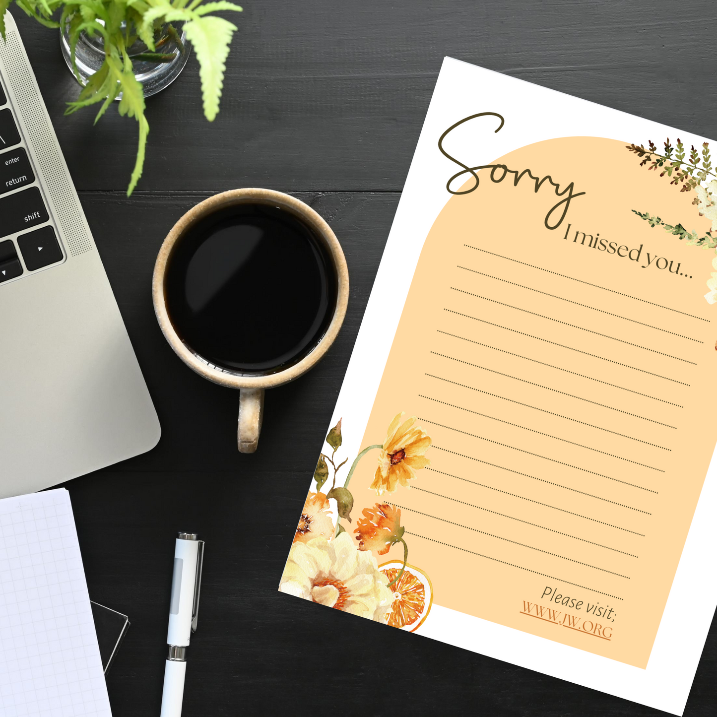 Sorry I missed You, JW Letter Writing Paper | Yellow Fall Flowers