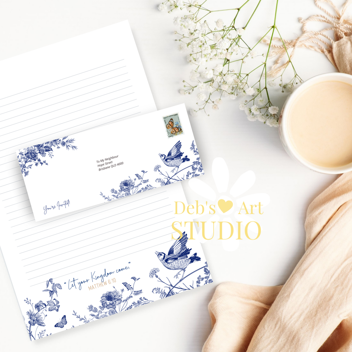 Visit jw.org, JW Envelopes | JW Letter Writing | Blue & White Flowers