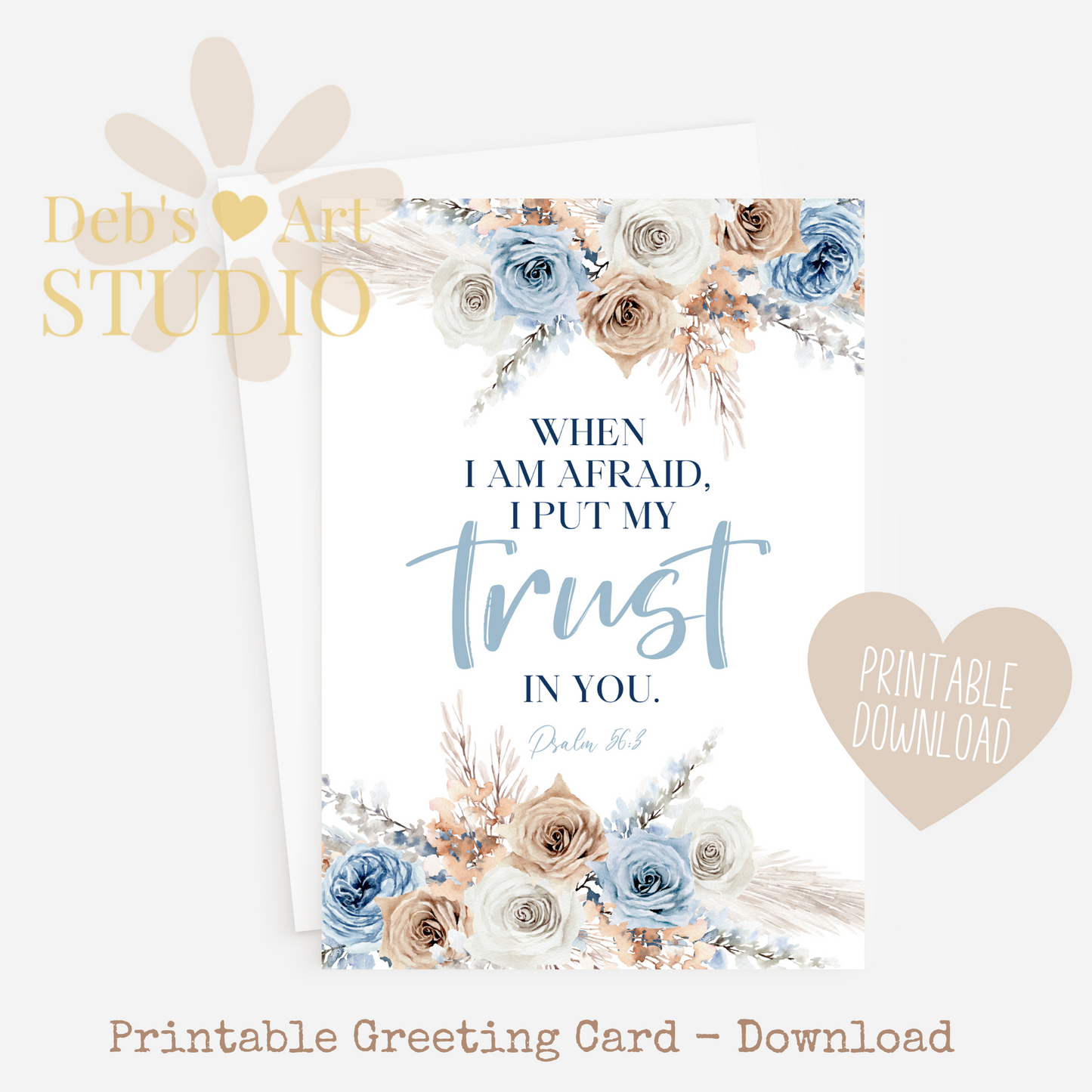 JW Greeting Card | Psalm 56:3 | 2024 Year Text | Blue Boho Flowers