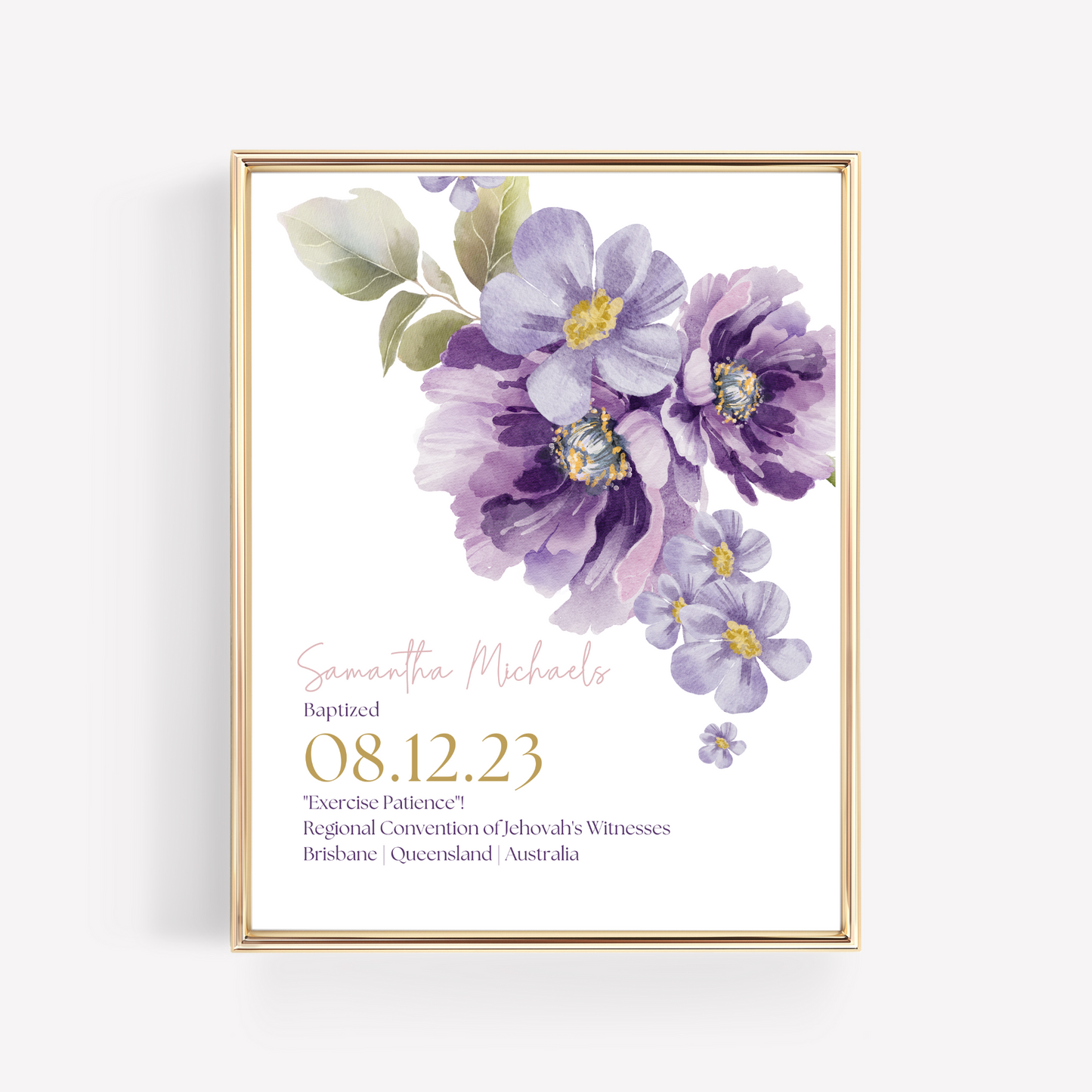 JW Baptism Gift | Baptism Keepsake | Lilac Blooms | Customizable Print