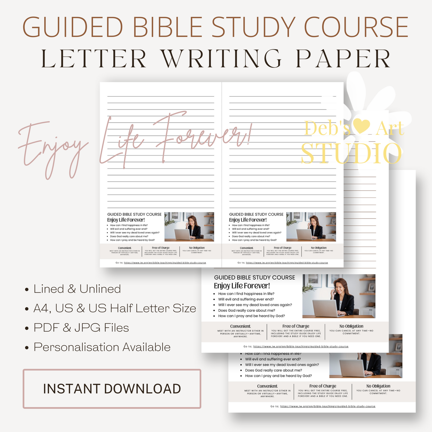 Guided Bible Study Offer, Enjoy Life Forever! JW Letter Writing Paper | Printable Letterhead