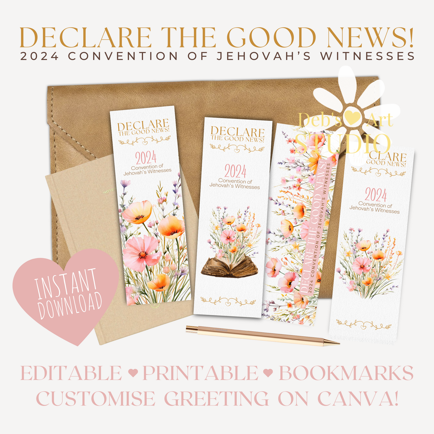 2024 Good News Convention | Editable Bookmark | JW Gift | Peach Flower