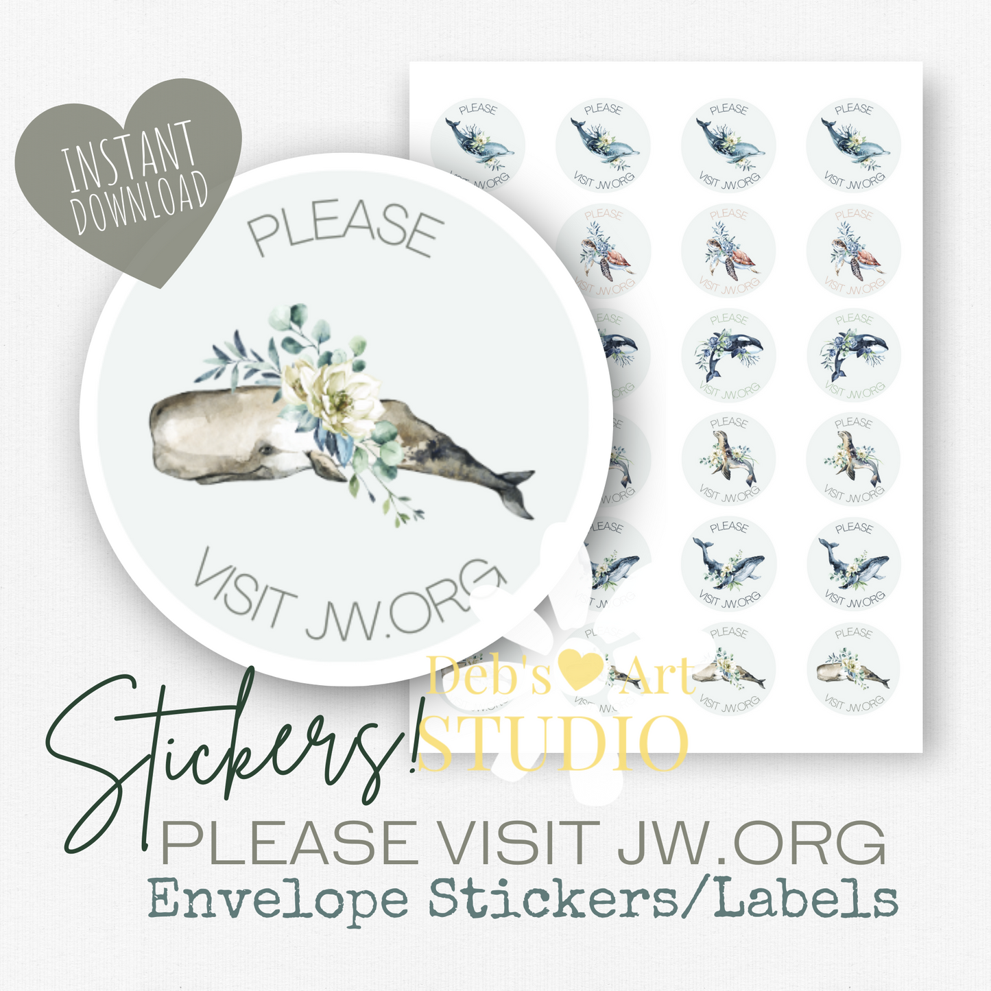 Please Visit jw.org | Envelope Stickers | Ocean Fauna and flora