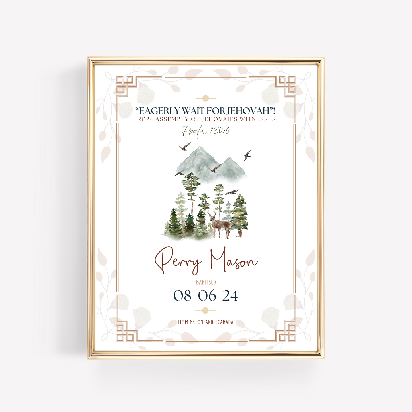 JW Baptism Gift | Baptism Keepsake | Mountain Stag & Birds | Custom