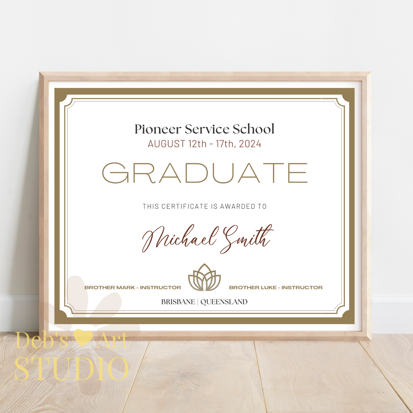 Custom Pioneer School Certificate | Gold Border | JW Pioneer Gifts