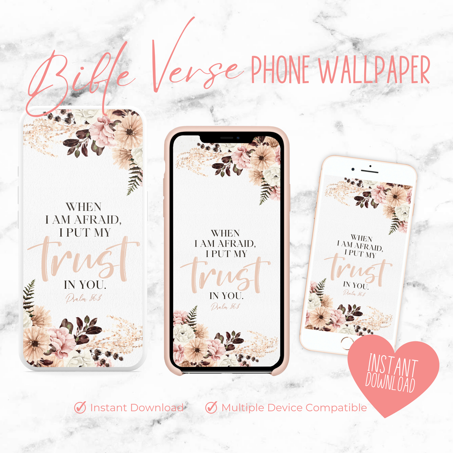 Psalm 56:3 | 2024 Year Text, JW Phone Wallpaper | Pink Boho Flowers