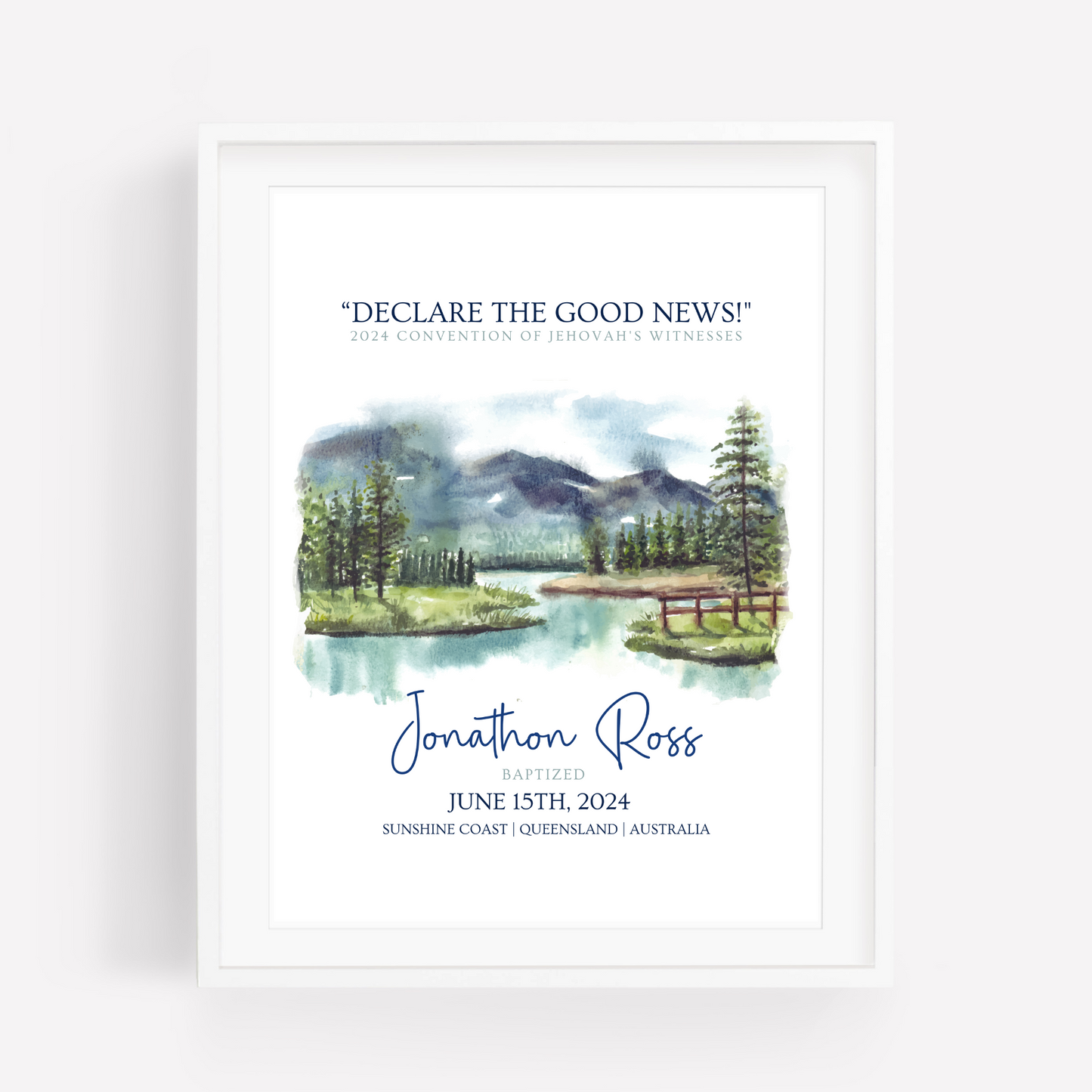 JW Baptism Gift | Baptism Keepsake | Mountain and Lake | Customisable