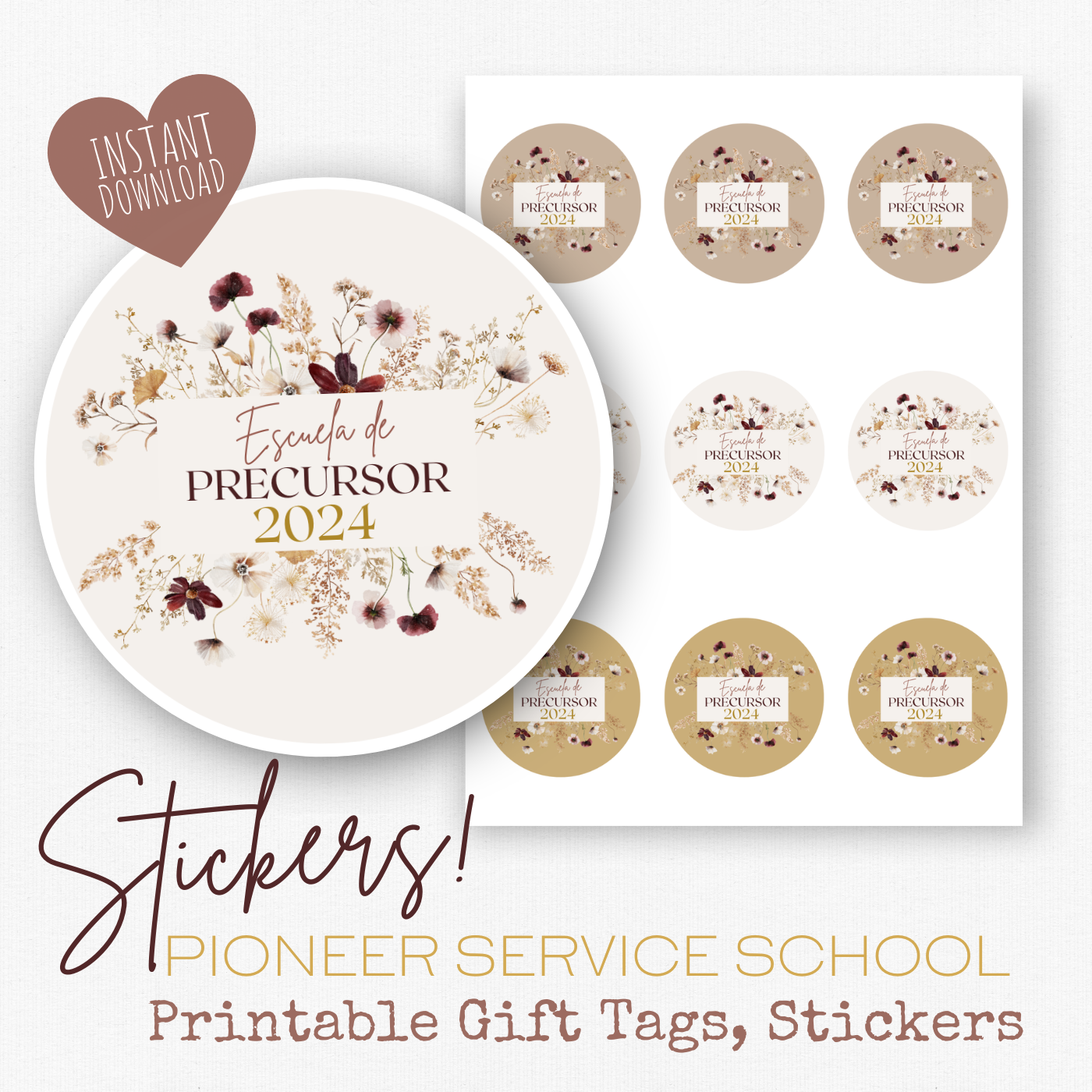 Pioneer Gift Stickers | Spanish 2024 Pioneer School | Boho Wildflowers