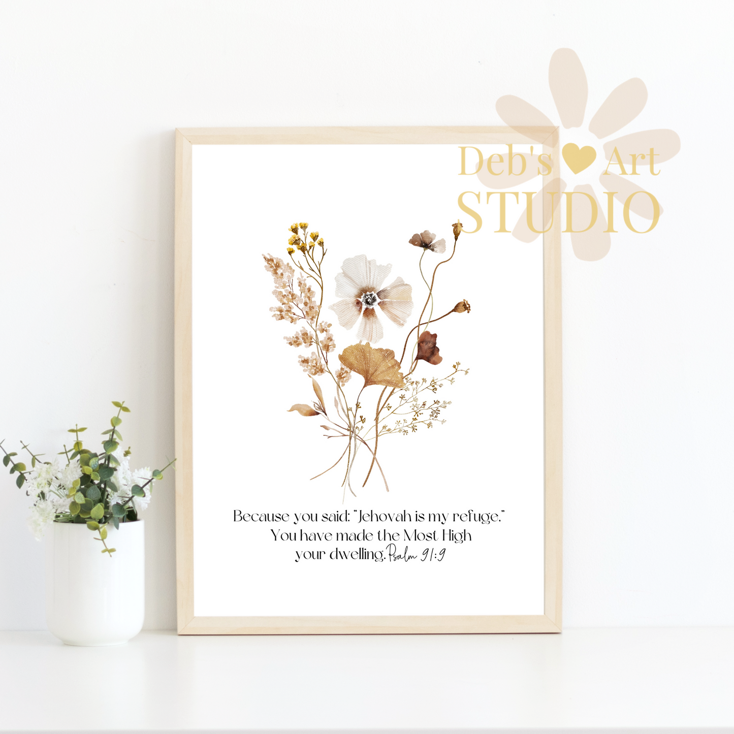 Psalm 91:9 Bible Verse Wall Art | JW Gift | Botanical Wildflowers