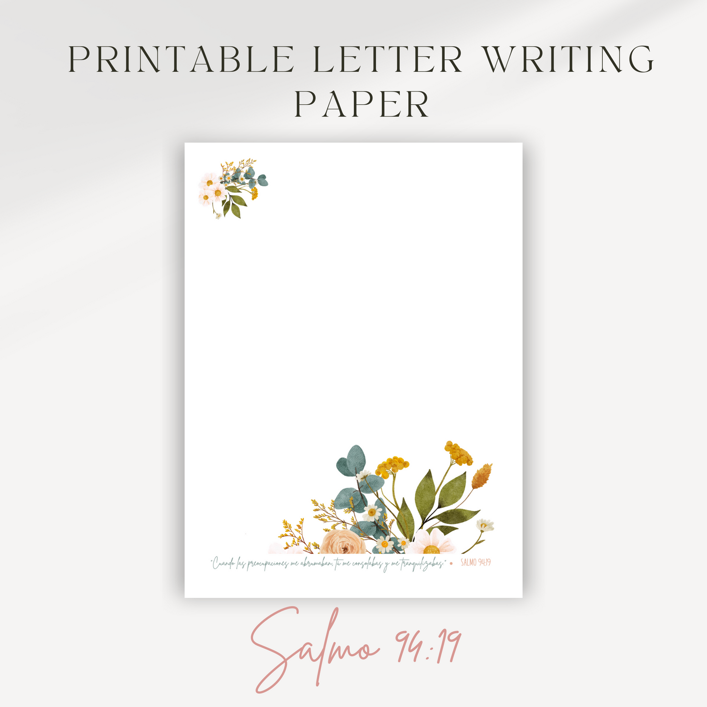 Psalm 94:19, JW Letter Writing Paper | Spanish | Blue Pink Flowers