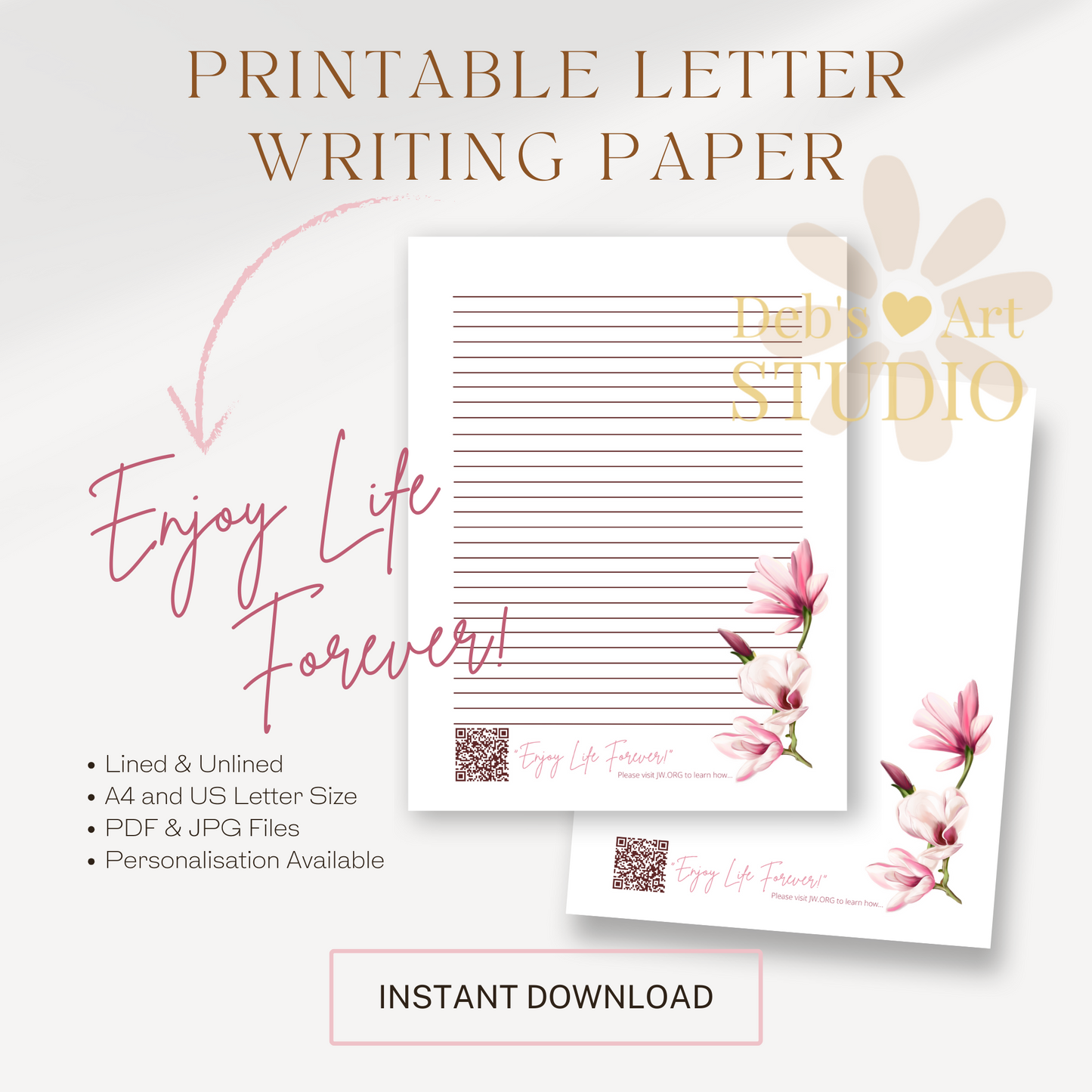 Enjoy Life Forever, JW Letter Writing Paper | Pink Magnolias