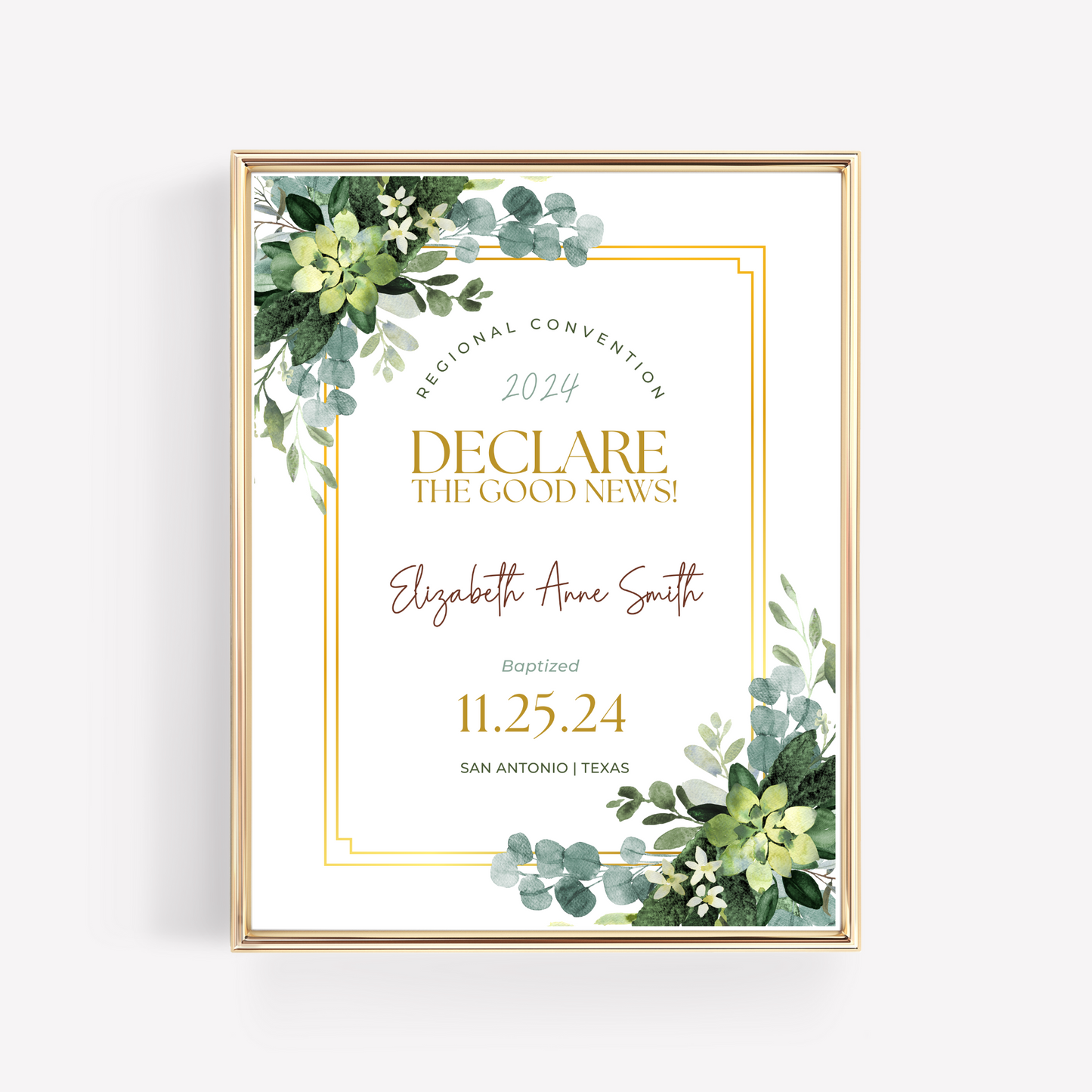 JW Baptism Gift | Baptism Keepsake | Green Leaves | Customizable Print