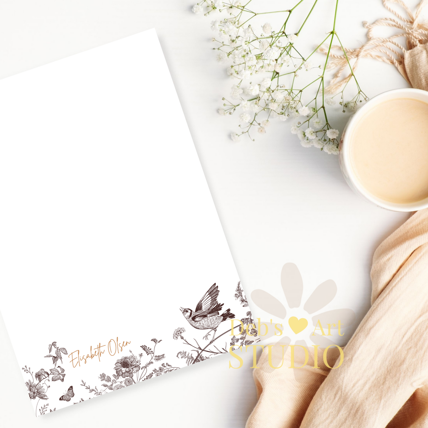 Personalised Stationery Editable Template | Vintage Bird Writing Paper