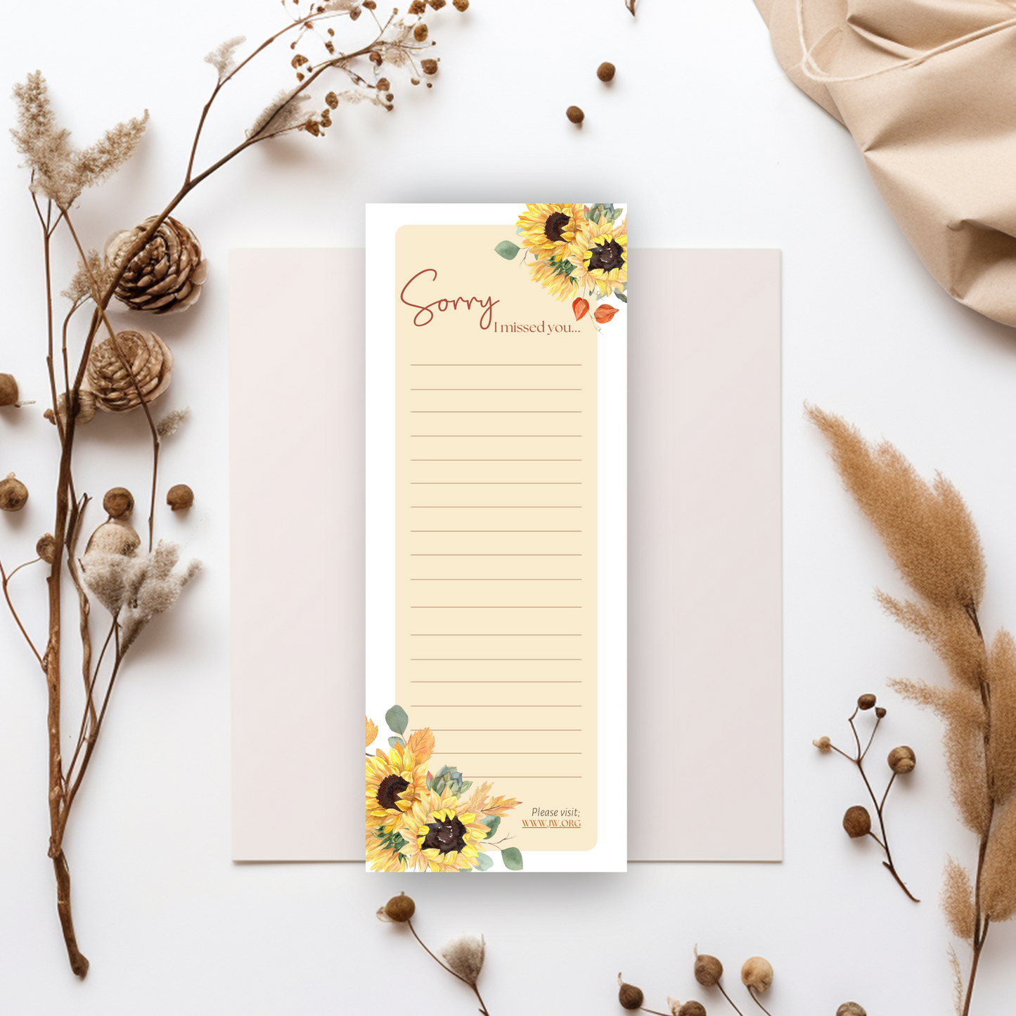 Return Visit Notes | JW Printable | For JW Tract Holder | Flowers