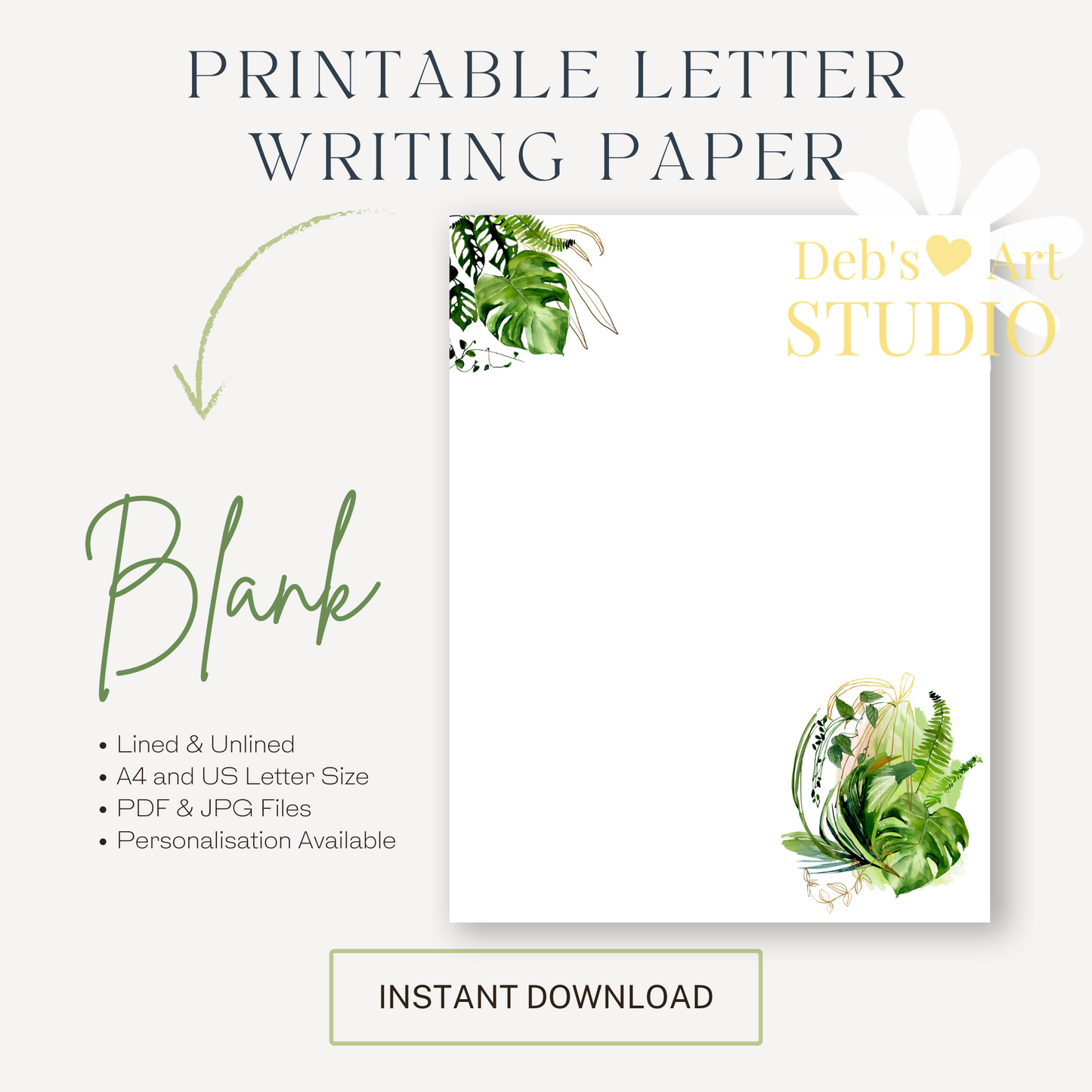 Letter Writing Paper | JW Printable | Letterheads | Monstera Leaves