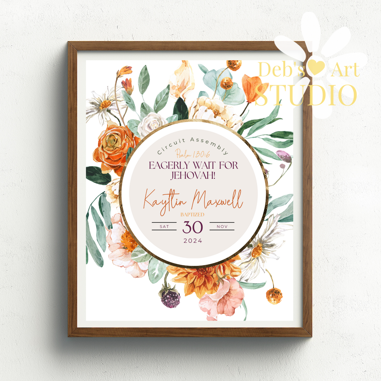 JW Baptism Gift | Baptism Keepsake, Orange Blooms | Customise