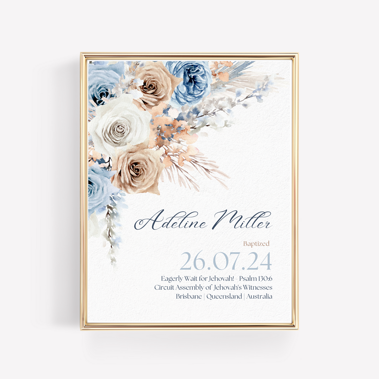 JW Baptism Gift | Baptism Keepsake |Blue Boho | Customizable Print