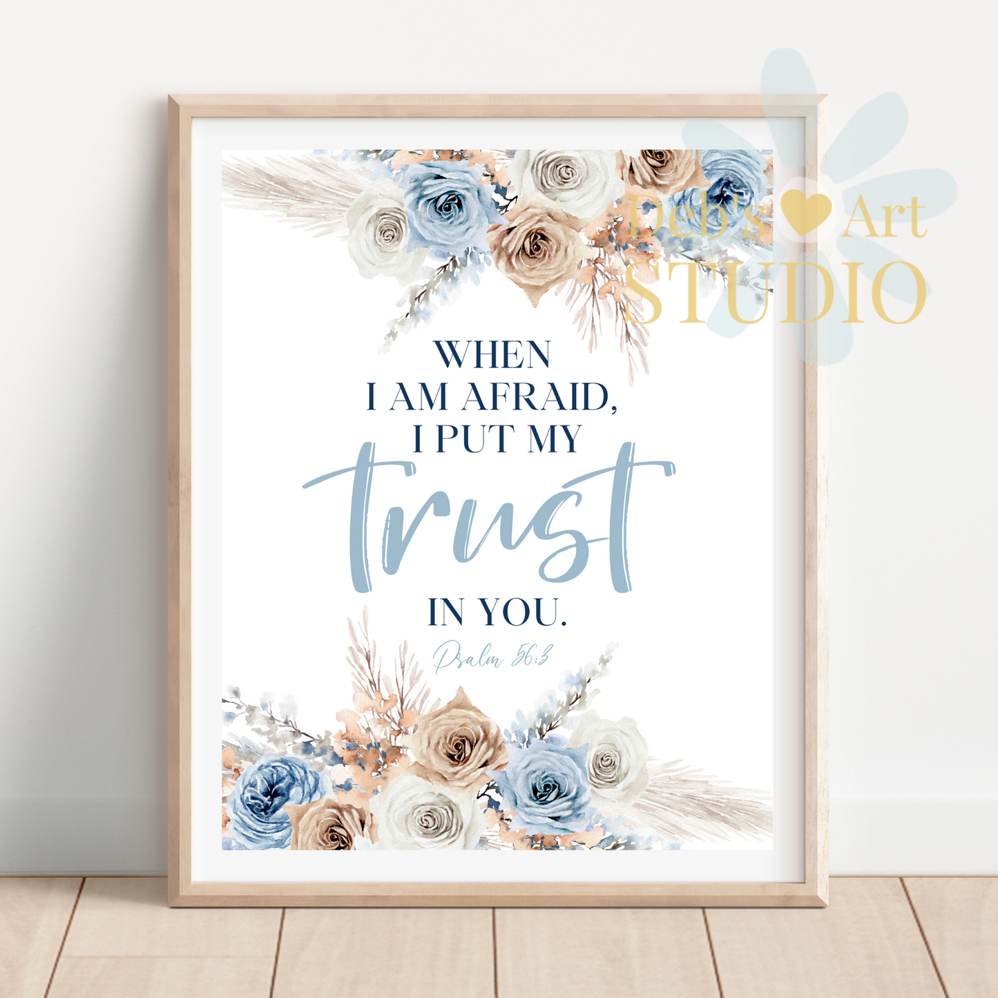 2024 JW Year Text - Bible Verse Wall Art | Psalm 56:3 | Boho Blue Flowers