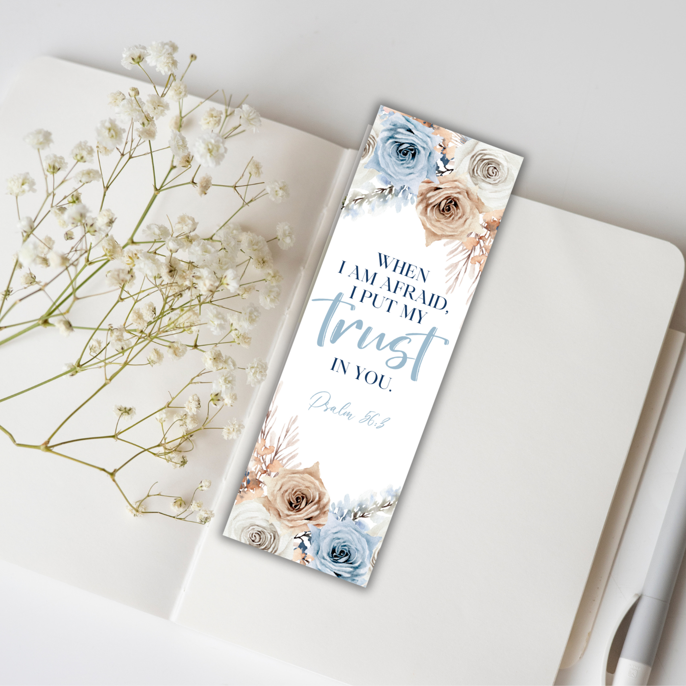 2024 JW Year Text - Psalm 56:3 bookmark | JW Gifts | Blue Boho Flowers