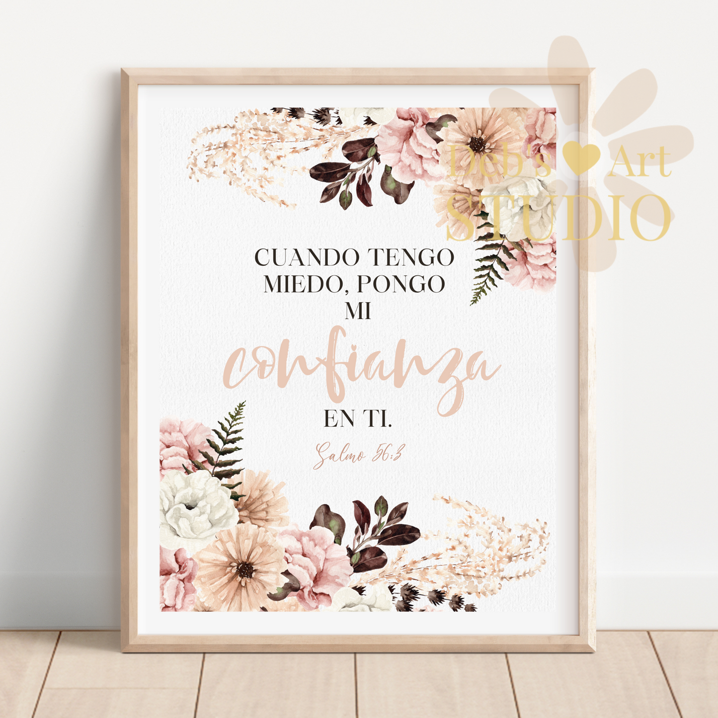 2024 JW Year Text - Spanish Bible Verse Wall Art | Salmo 56:3 | Pink Boho Flowers