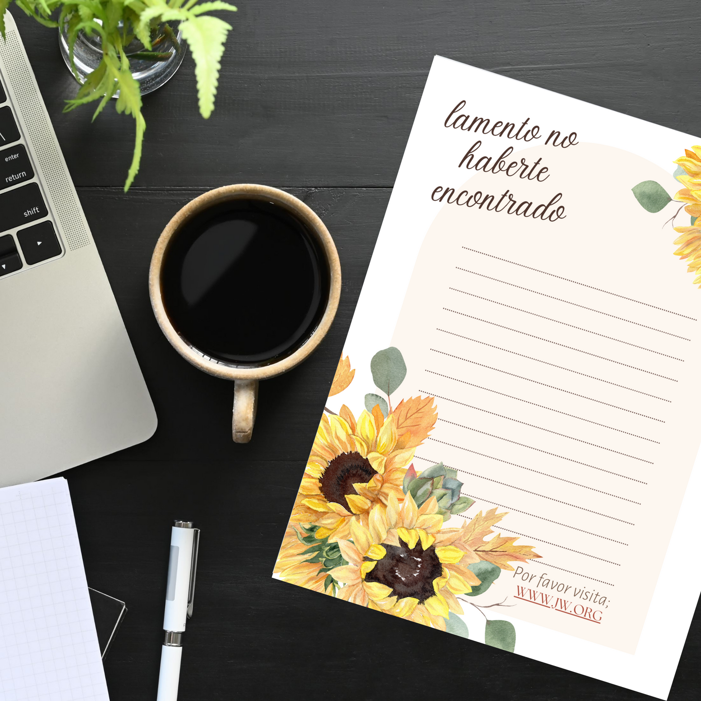 Spanish, Return Visit Notes | JW Letter Writing | Sunflower Print