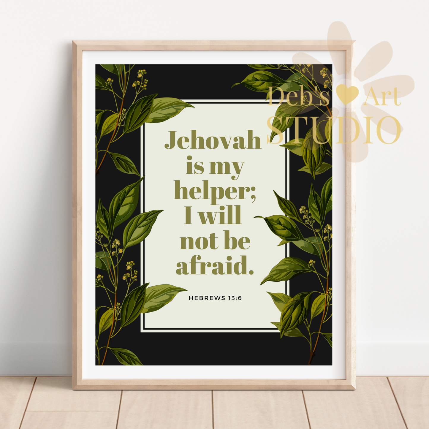 Hebrews 13:6 Bible Verse Wall Art | JW Gift | Botanical Leaves Print