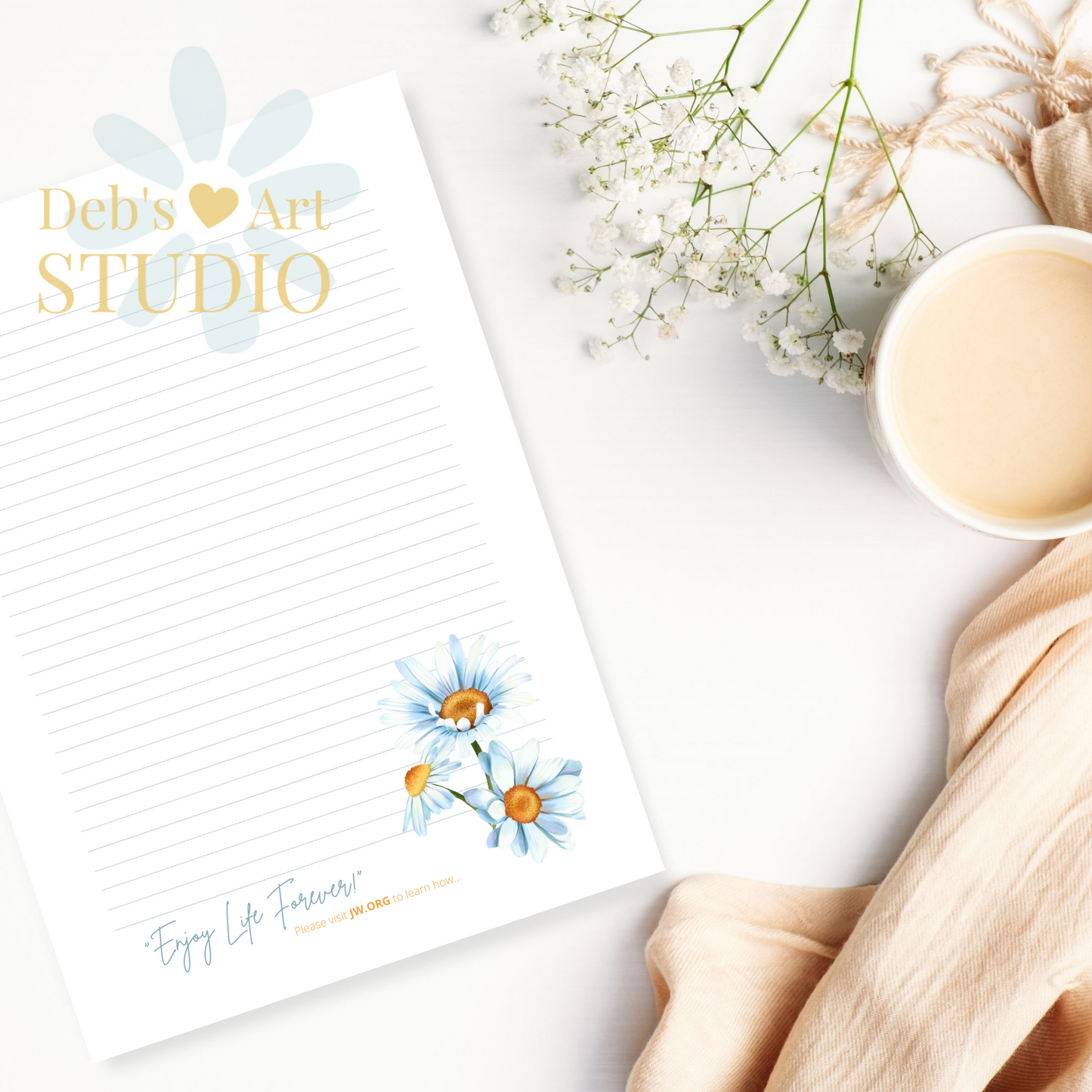 Enjoy Life Forever, JW Letter Writing Paper | Blue Daisies