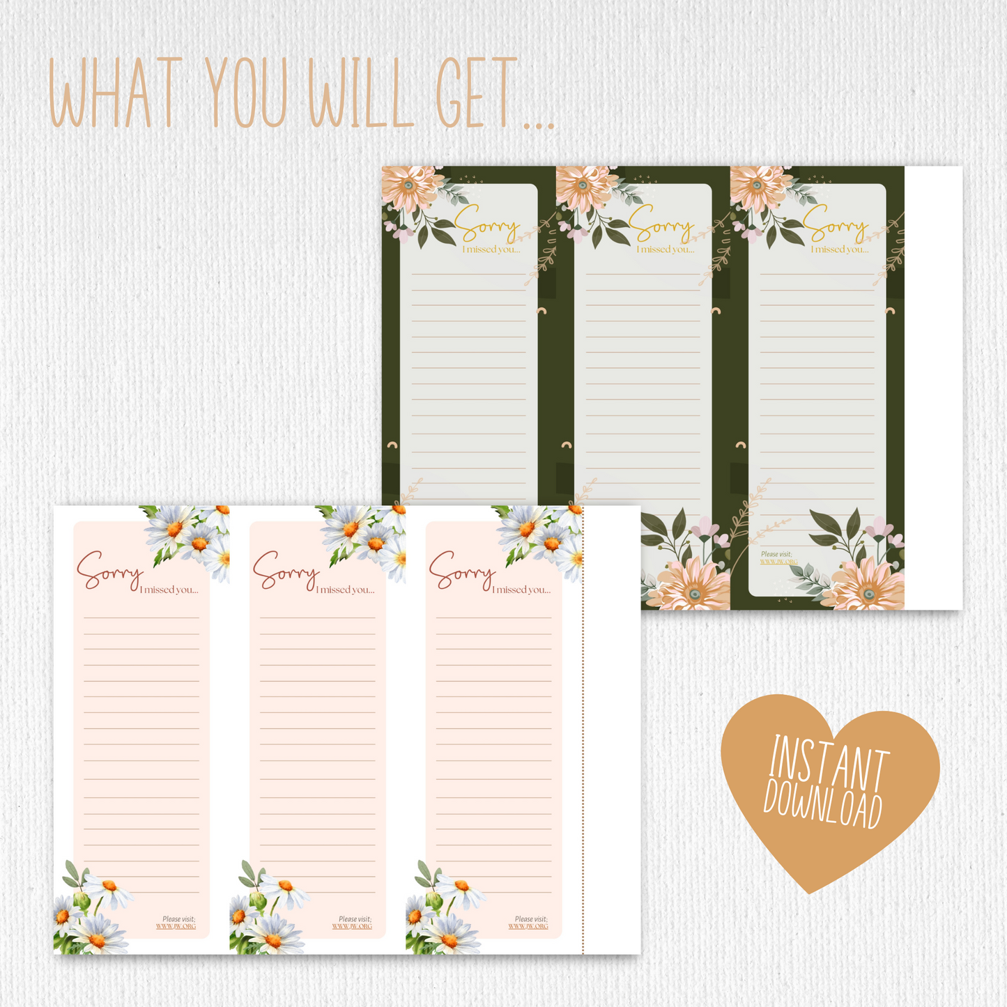 Return Visit Notes | JW Printable | For JW Tract Holder | Flowers