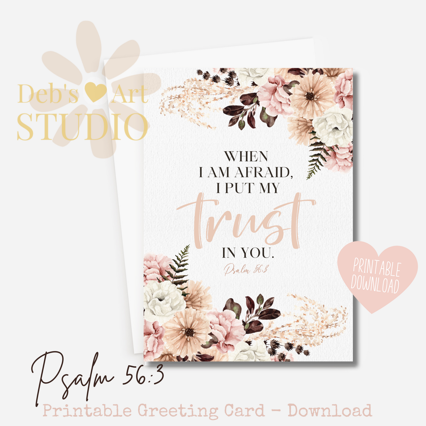 JW Greeting Card | Psalm 56:3 | 2024 Year Text | Pink Boho Flowers