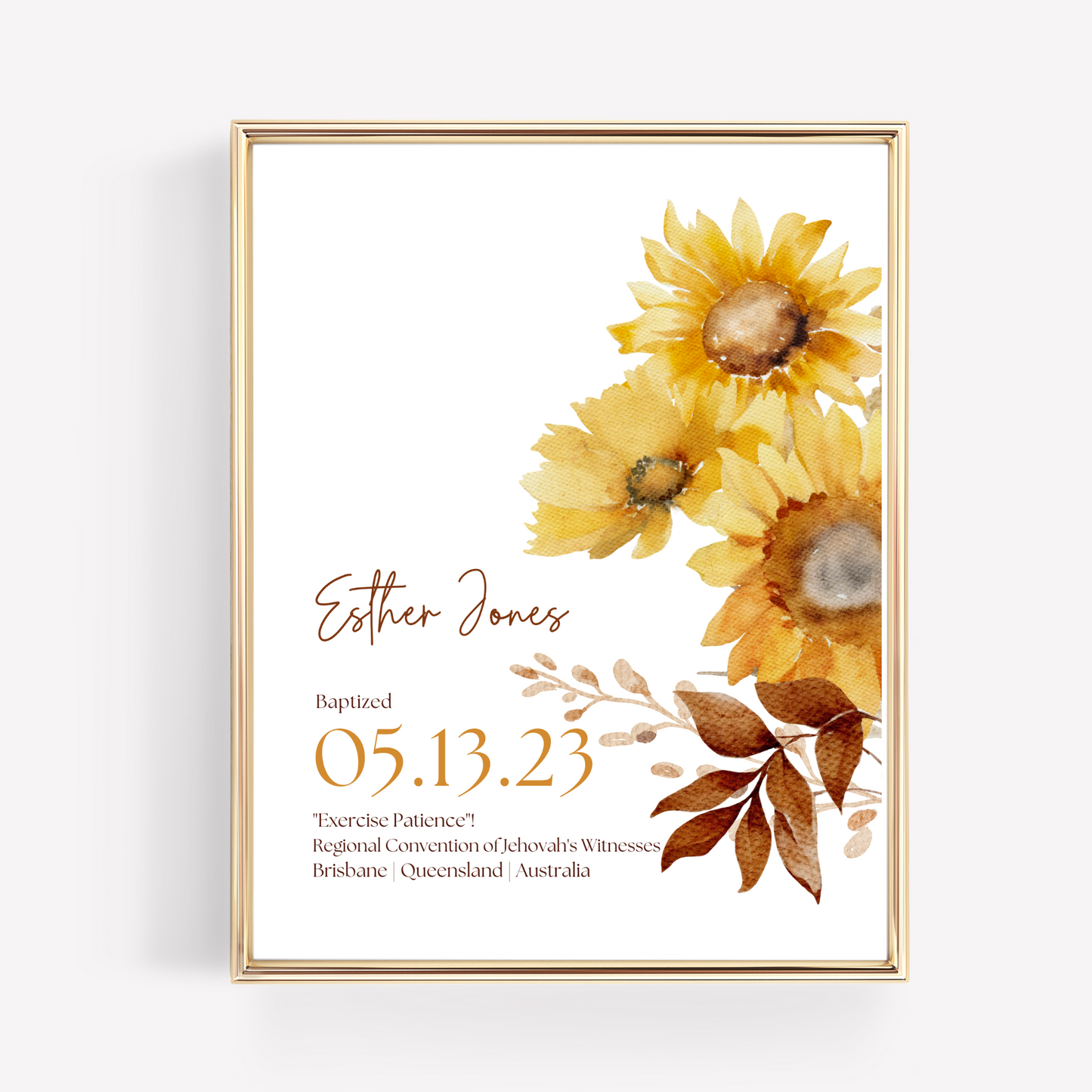 JW Baptism Gift | Baptism Keepsake | Sunflower Print | Customizable