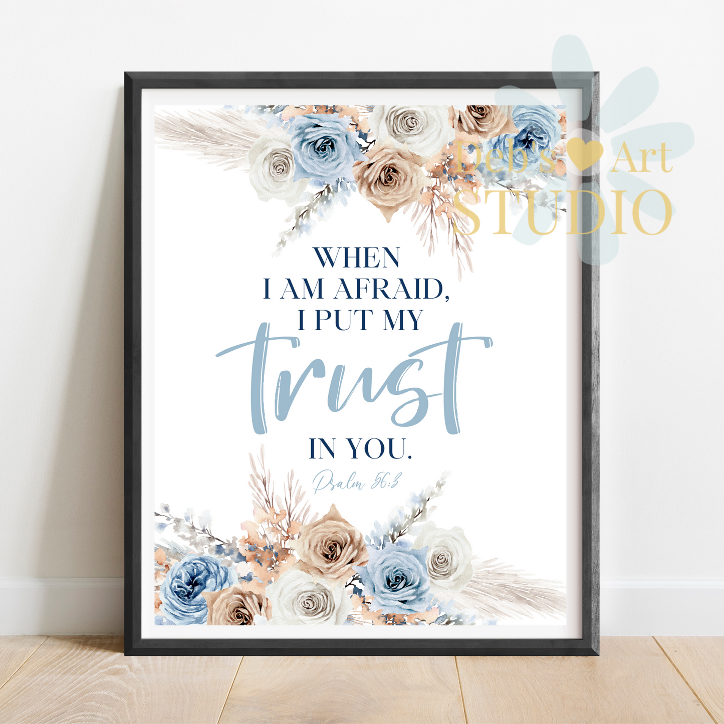 2024 JW Year Text - Bible Verse Wall Art | Psalm 56:3 | Boho Blue Flowers