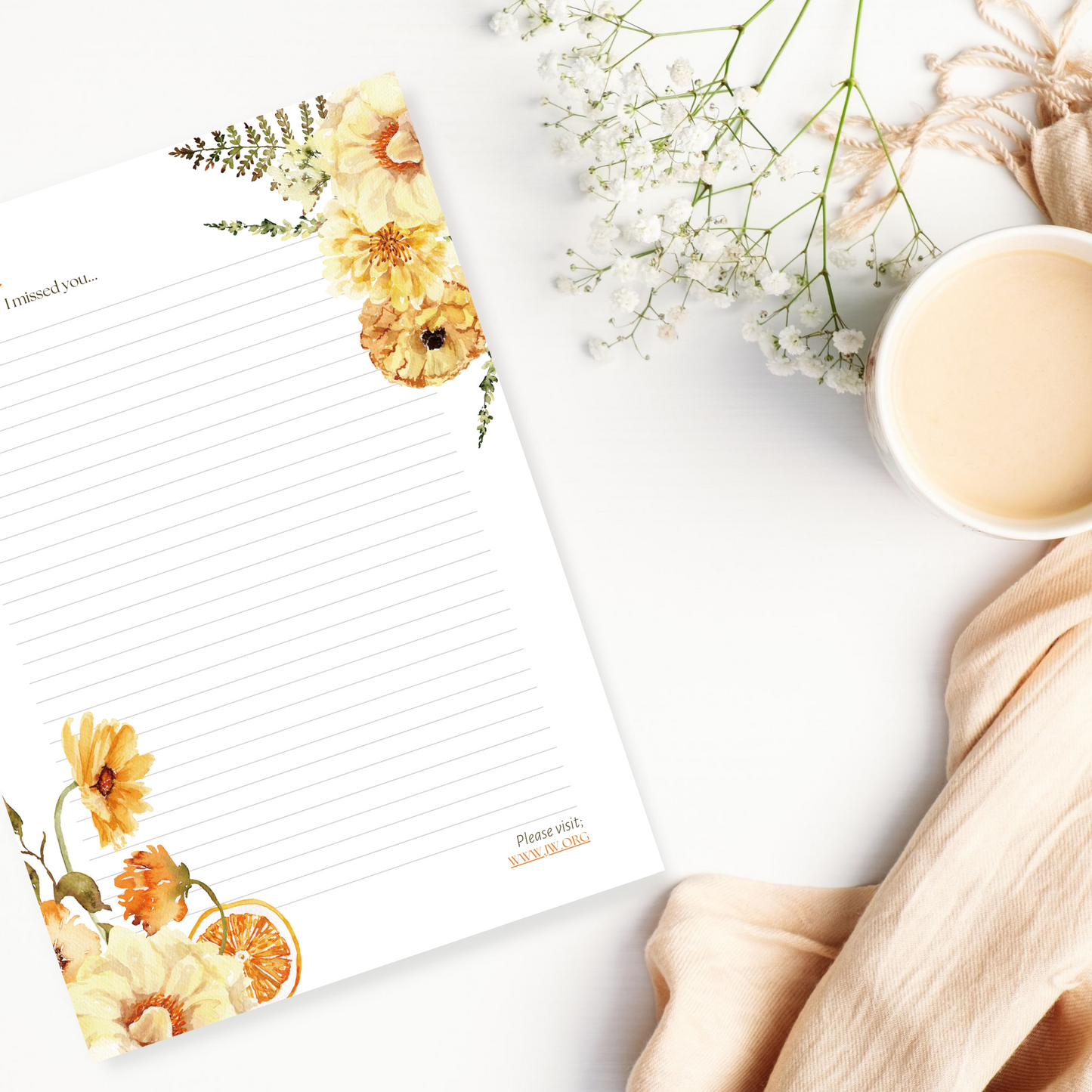 Return Visit Printable Notes | Sorry I Missed You | Yellow Fall Flowers