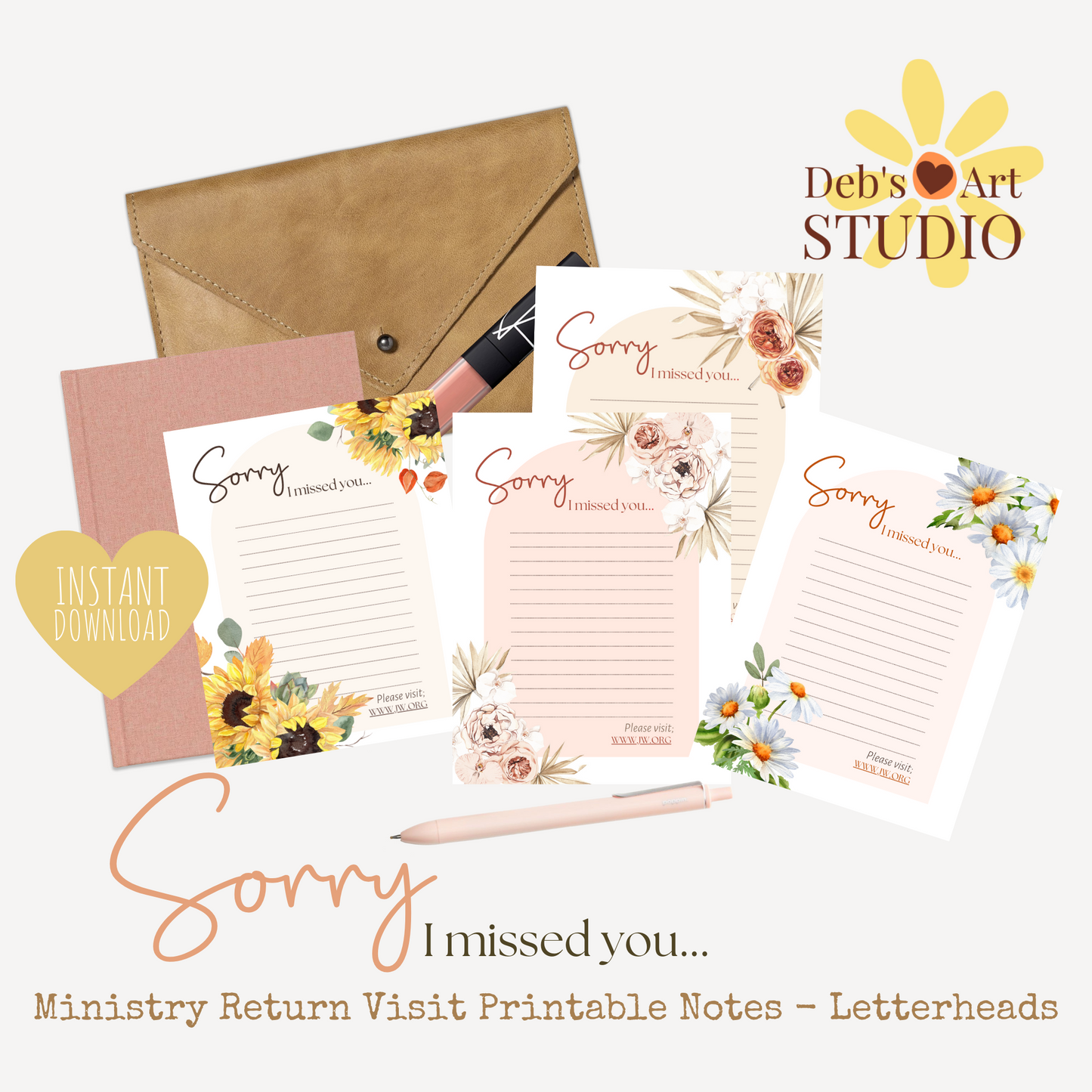 Printable Return Visit Notes | Sorry I Missed You | Sunflowers Print