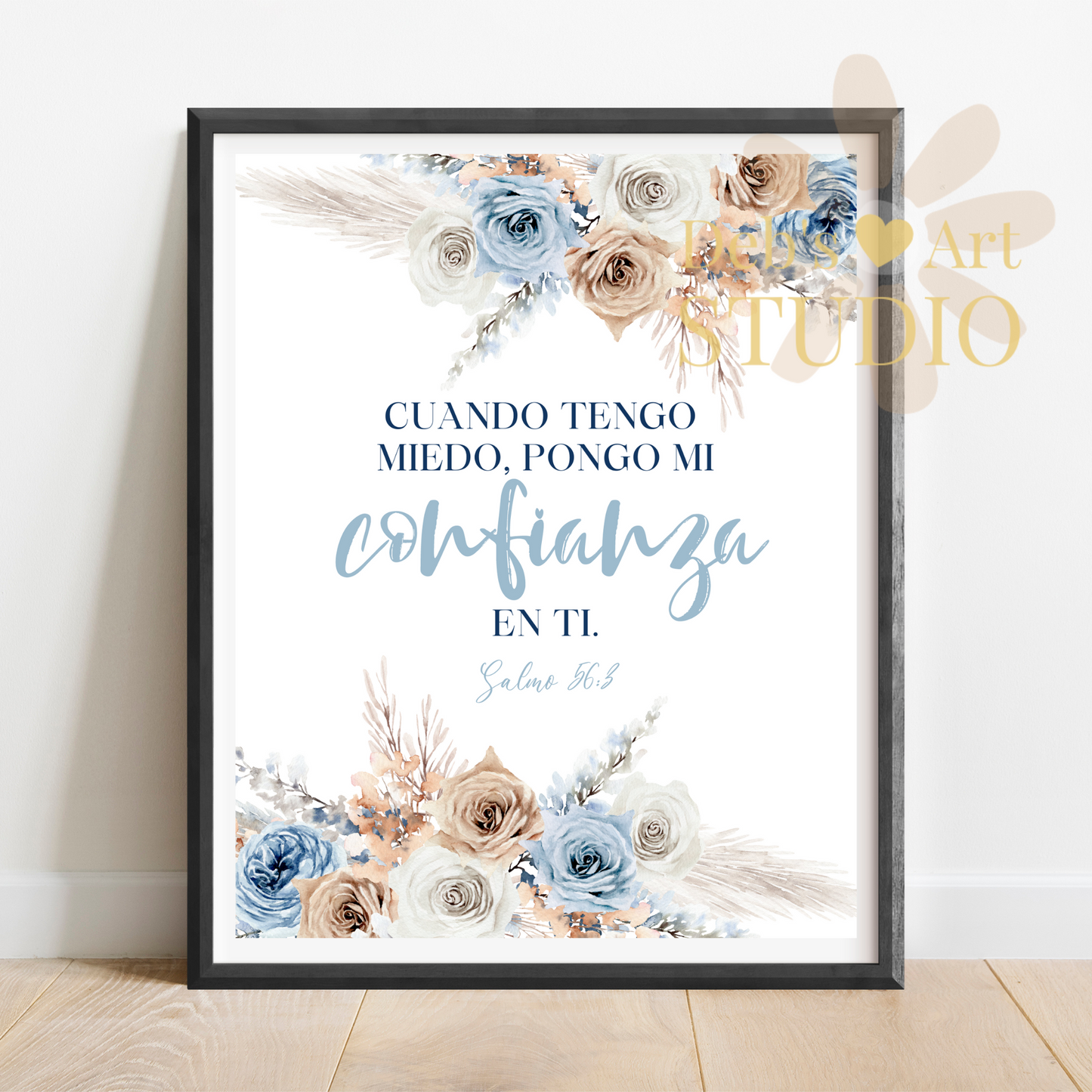 2024 JW Year Text - Spanish Bible Wall Art | Salmo 56:3 | Blue Flowers