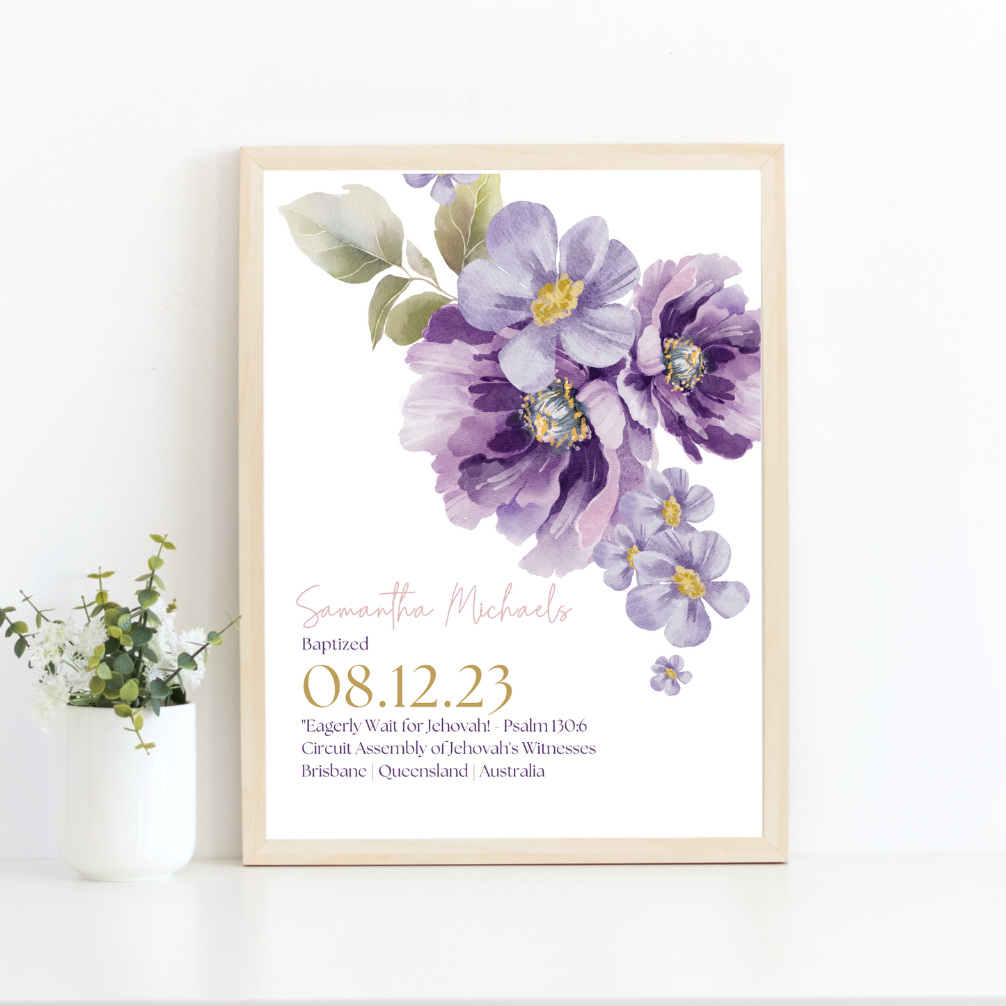 JW Baptism Gift | Baptism Keepsake | Lilac Blooms | Customizable Print