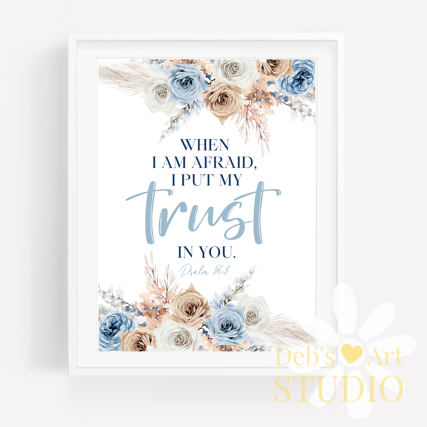 JW Greeting Card | Psalm 56:3 | 2024 Year Text | Blue Boho Flowers